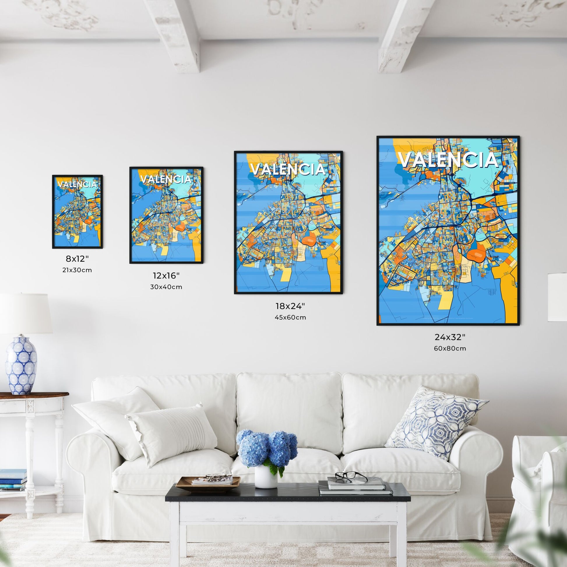 VALENCIA VENEZUELA Vibrant Colorful Art Map Poster Blue Orange