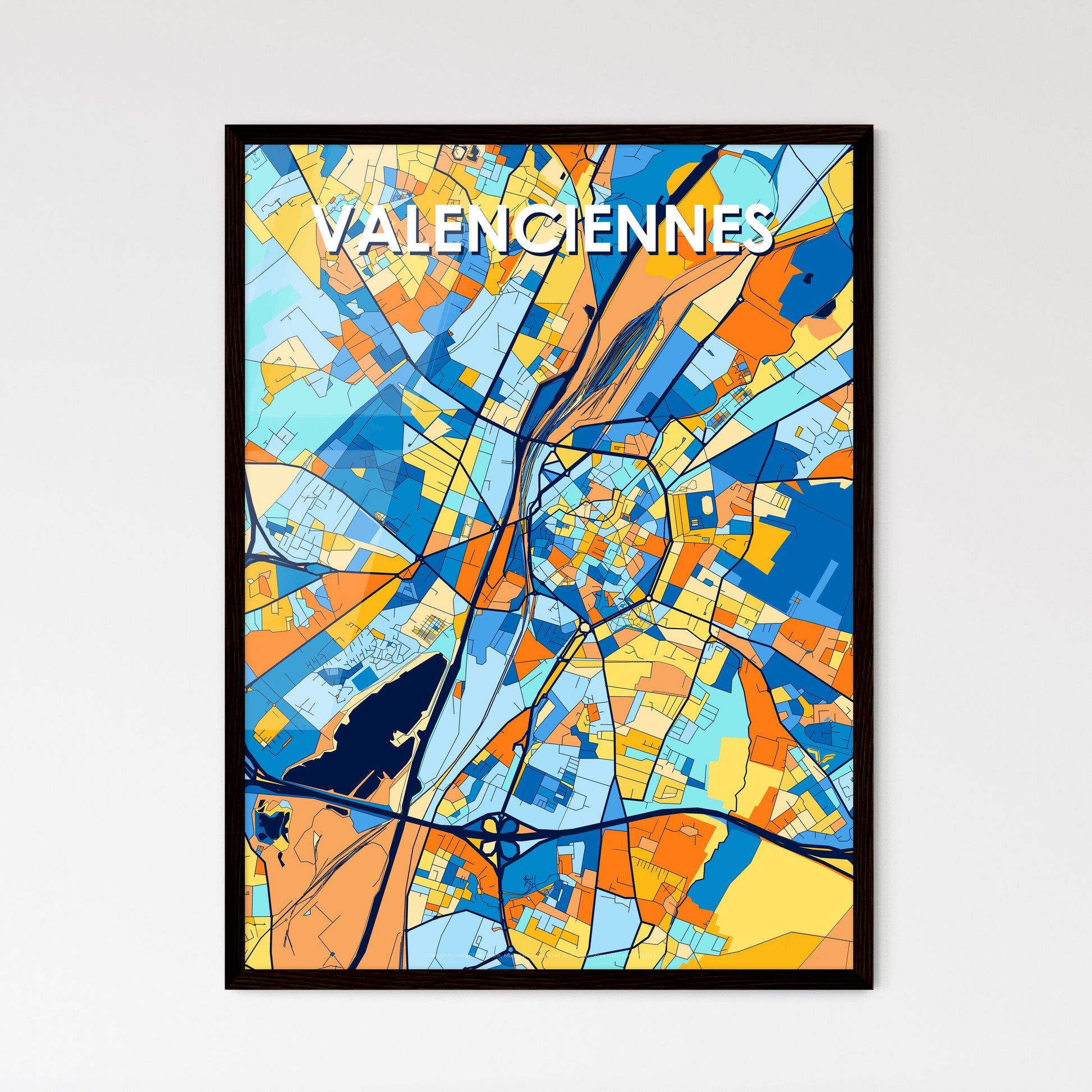 VALENCIENNES FRANCE Vibrant Colorful Art Map Poster Blue Orange