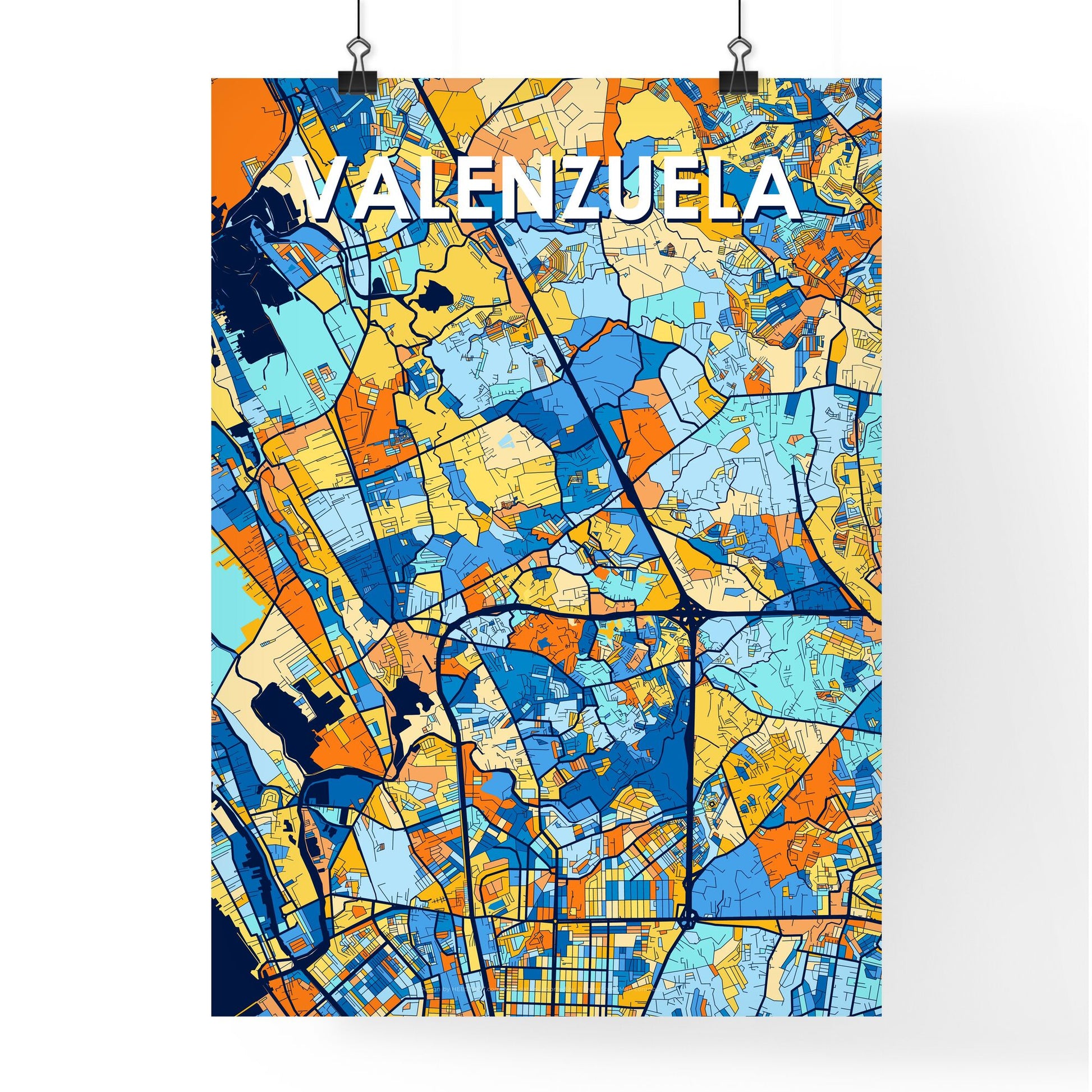 VALENZUELA PHILIPPINES Vibrant Colorful Art Map Poster Blue Orange