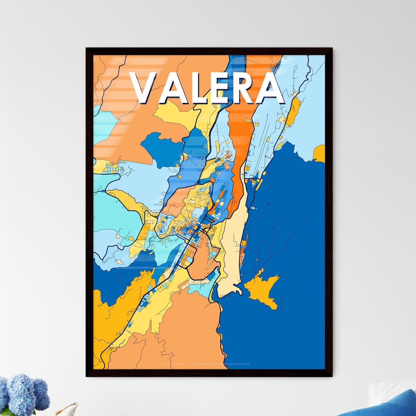 VALERA VENEZUELA Vibrant Colorful Art Map Poster Blue Orange