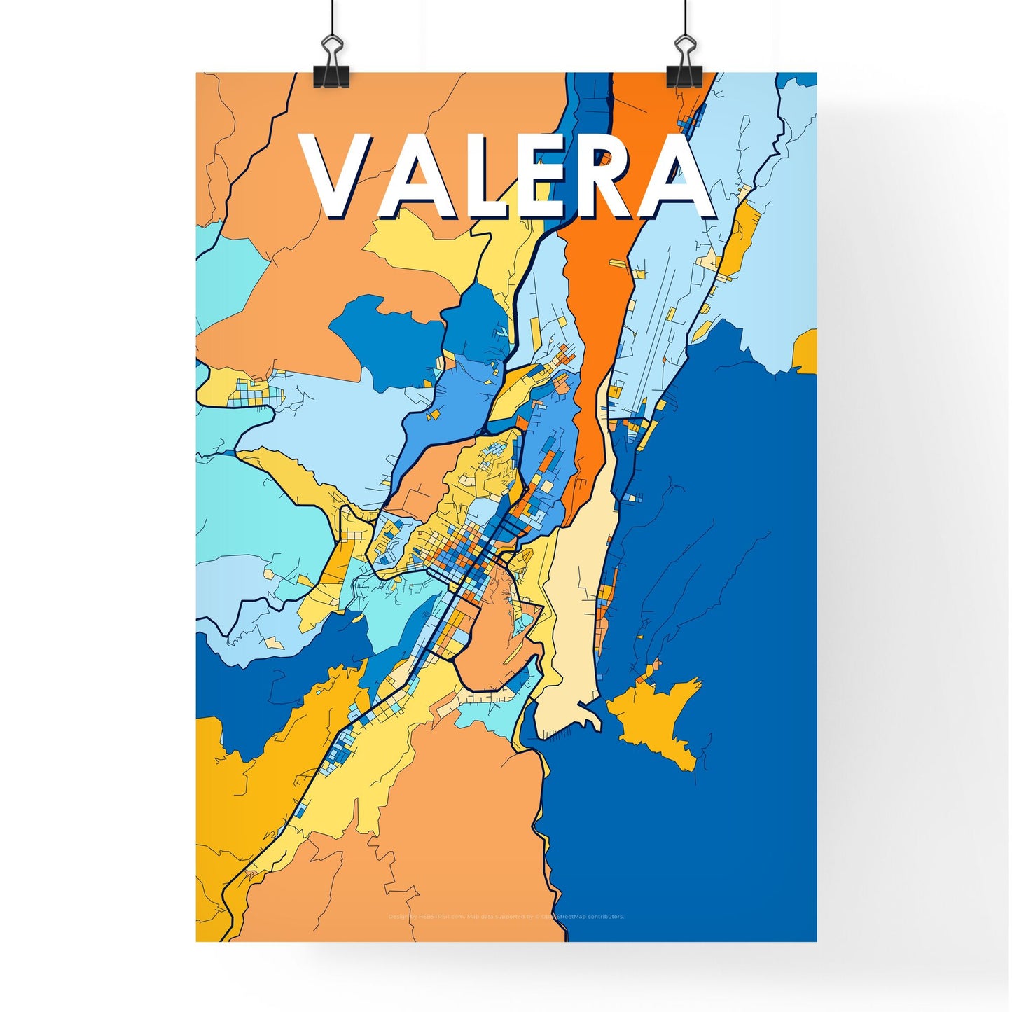 VALERA VENEZUELA Vibrant Colorful Art Map Poster Blue Orange