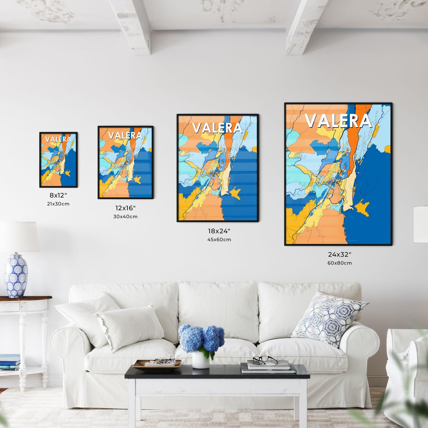 VALERA VENEZUELA Vibrant Colorful Art Map Poster Blue Orange