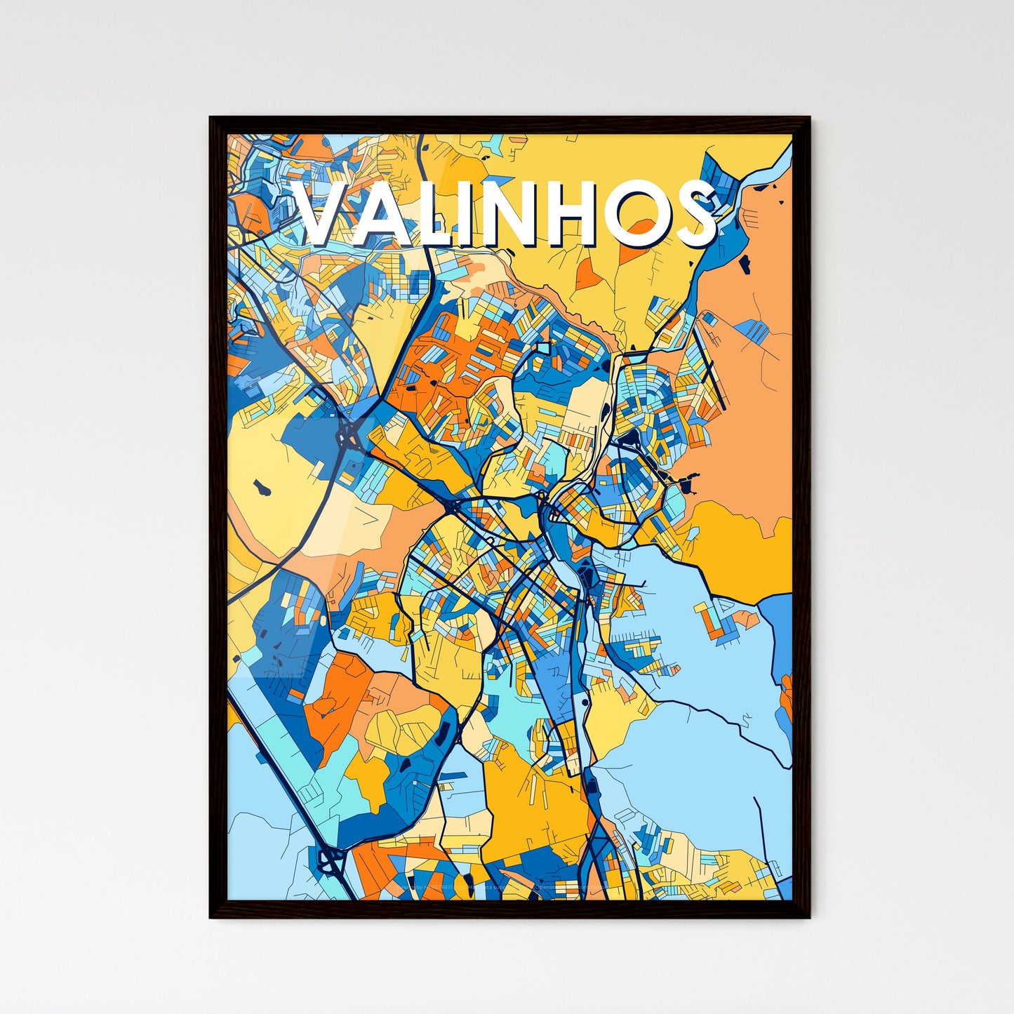 VALINHOS BRAZIL Vibrant Colorful Art Map Poster Blue Orange