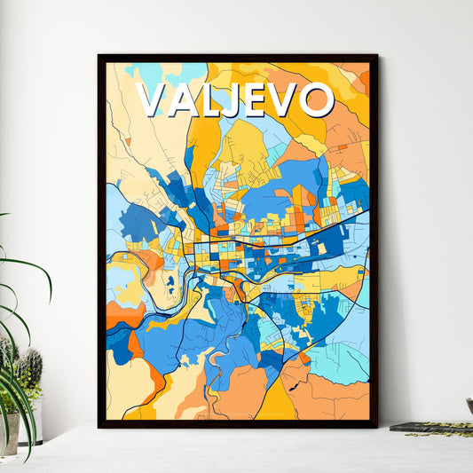 VALJEVO SERBIA Vibrant Colorful Art Map Poster Blue Orange