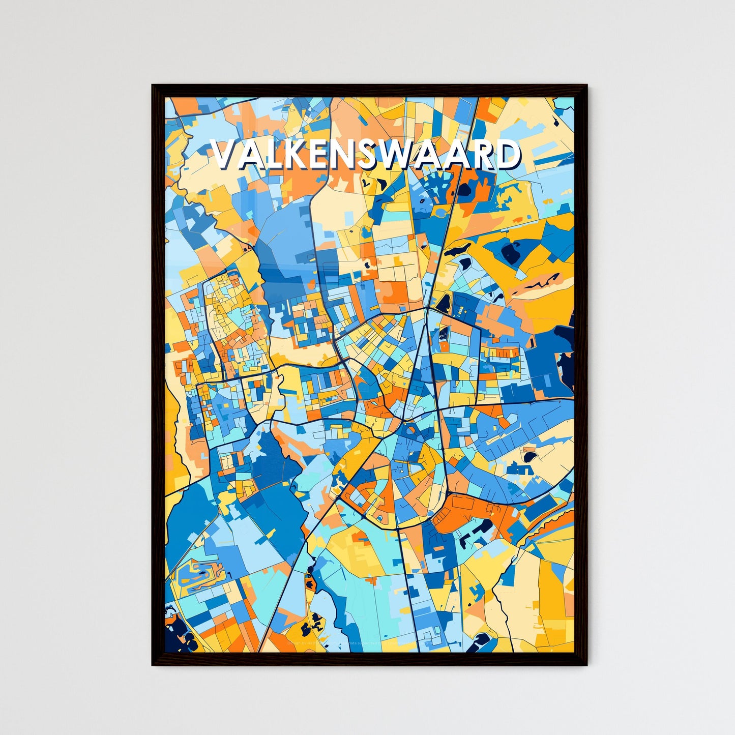 VALKENSWAARD NETHERLANDS Vibrant Colorful Art Map Poster Blue Orange