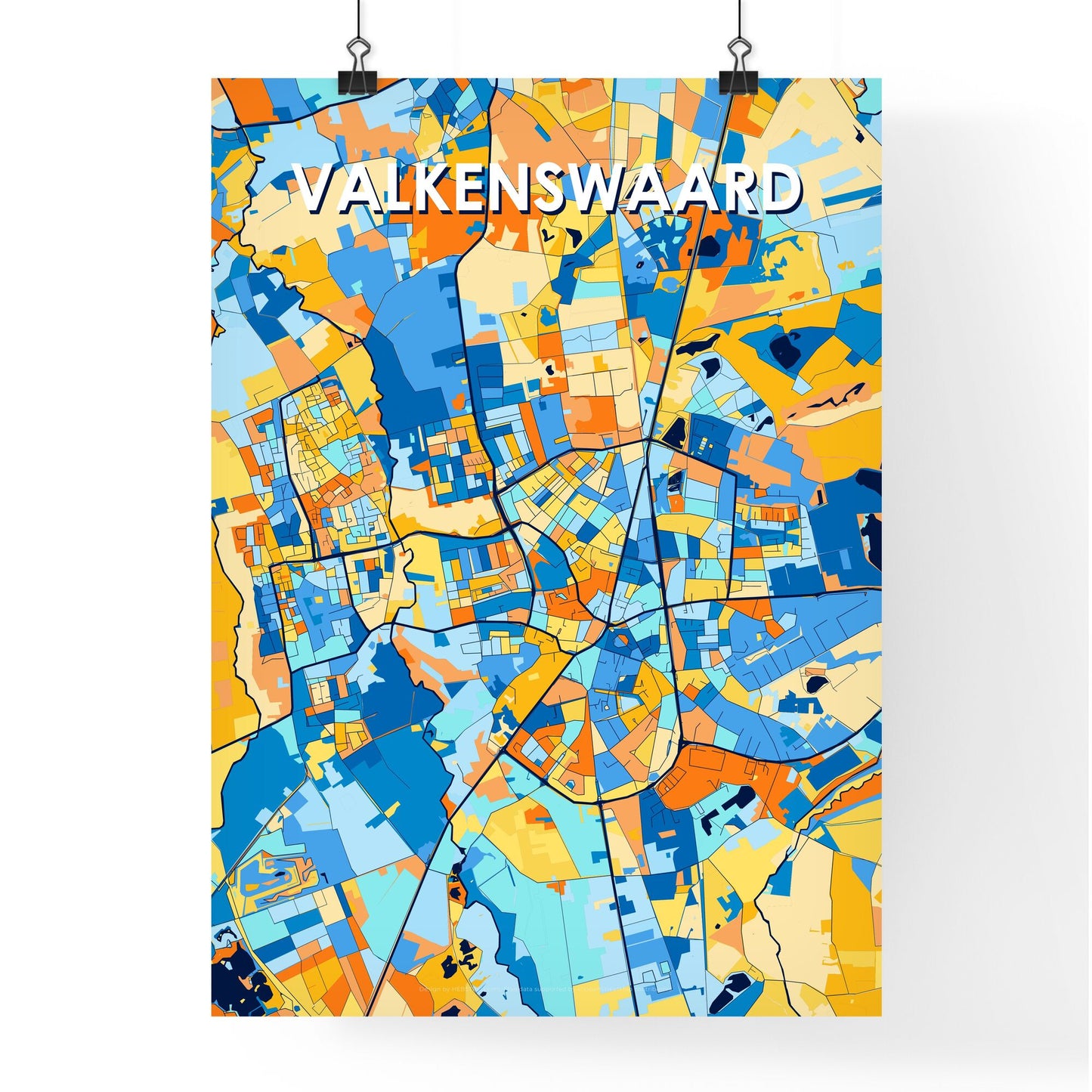 VALKENSWAARD NETHERLANDS Vibrant Colorful Art Map Poster Blue Orange