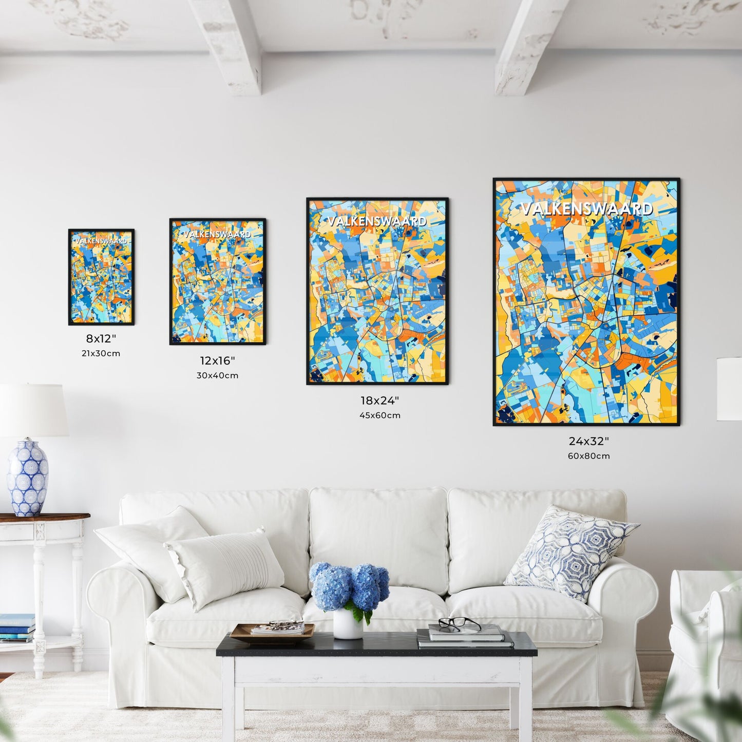 VALKENSWAARD NETHERLANDS Vibrant Colorful Art Map Poster Blue Orange