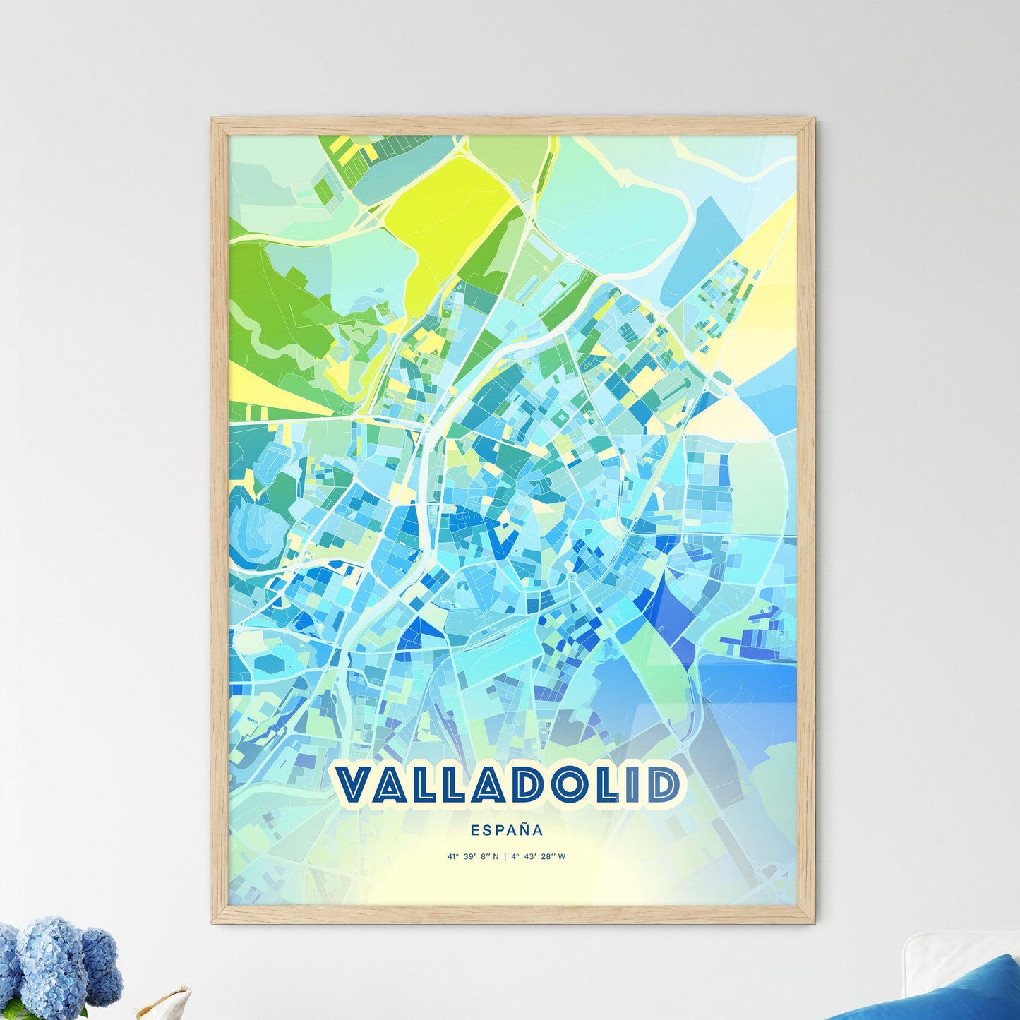 Colorful Valladolid Spain Fine Art Map Cool Blue