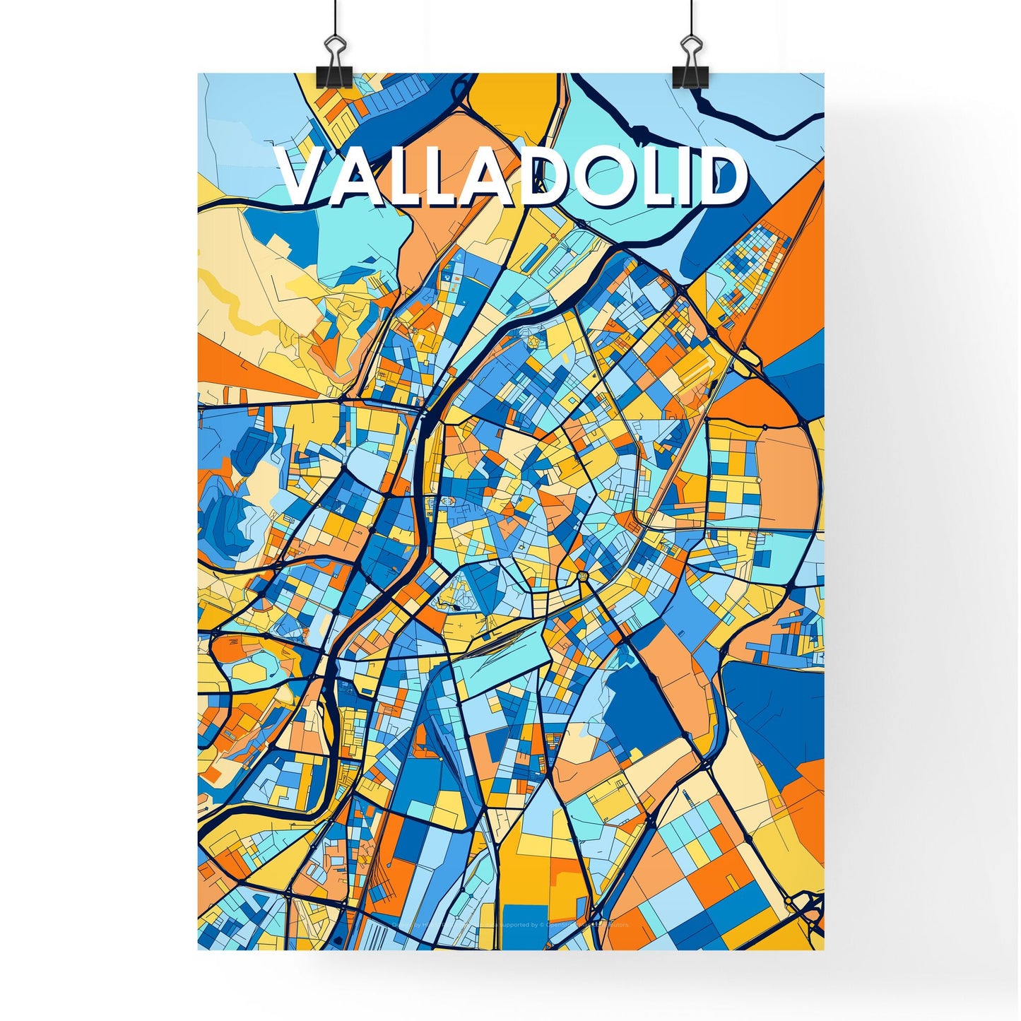 VALLADOLID SPAIN Vibrant Colorful Art Map Poster Blue Orange