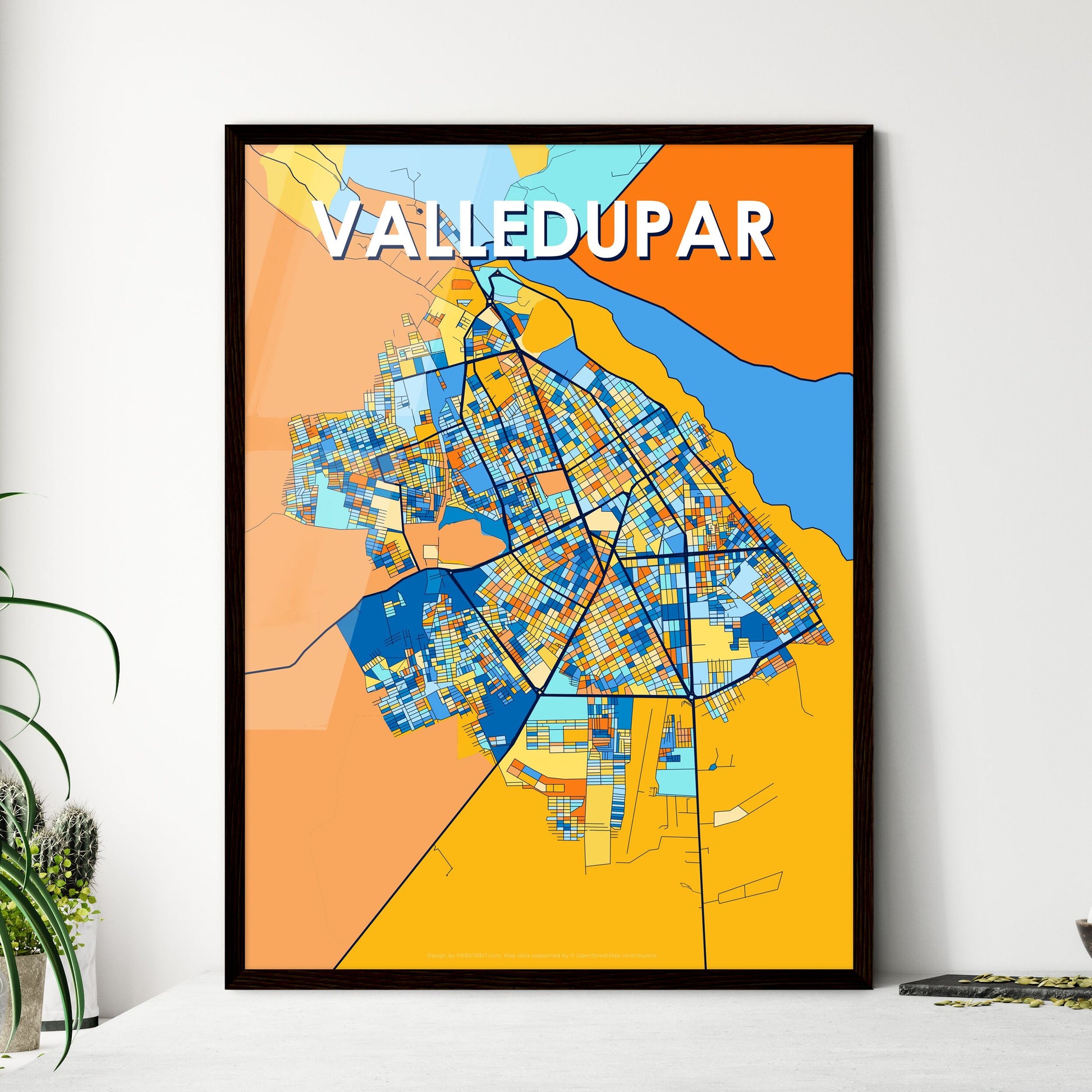 VALLEDUPAR COLOMBIA Vibrant Colorful Art Map Poster Blue Orange