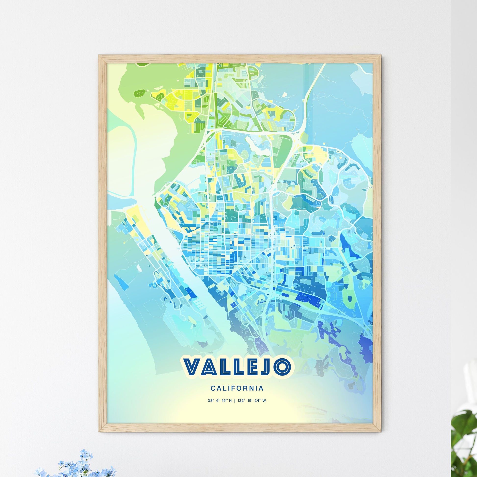 Colorful Vallejo California Fine Art Map Cool Blue