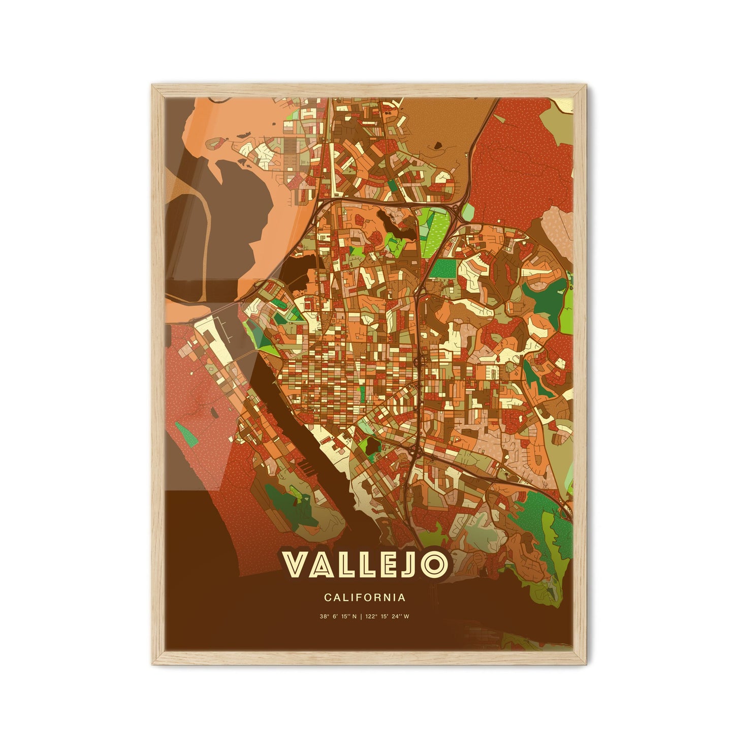 Colorful Vallejo California Fine Art Map Farmhouse