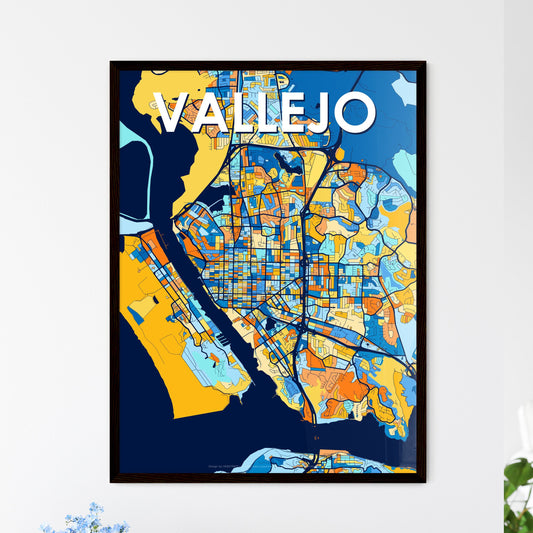 VALLEJO CALIFORNIA Vibrant Colorful Art Map Poster Blue Orange