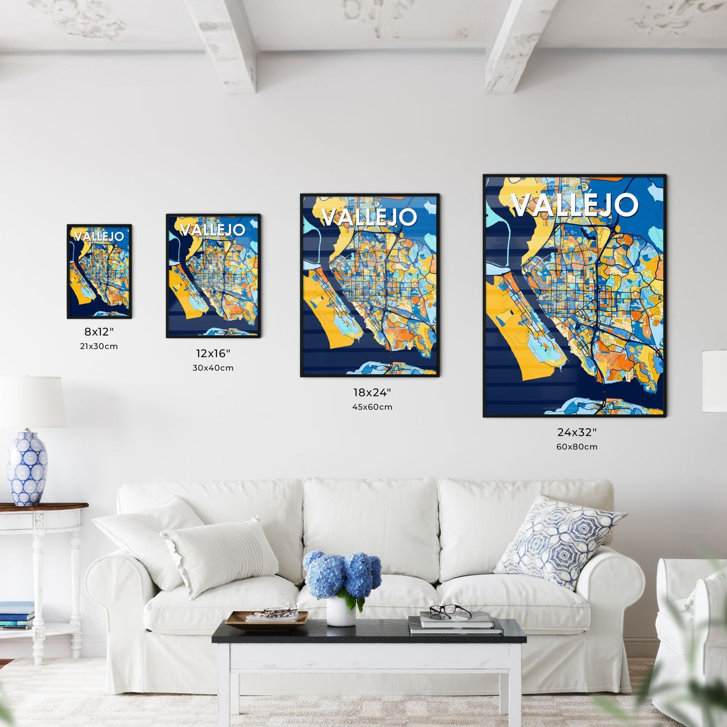 VALLEJO CALIFORNIA Vibrant Colorful Art Map Poster Blue Orange