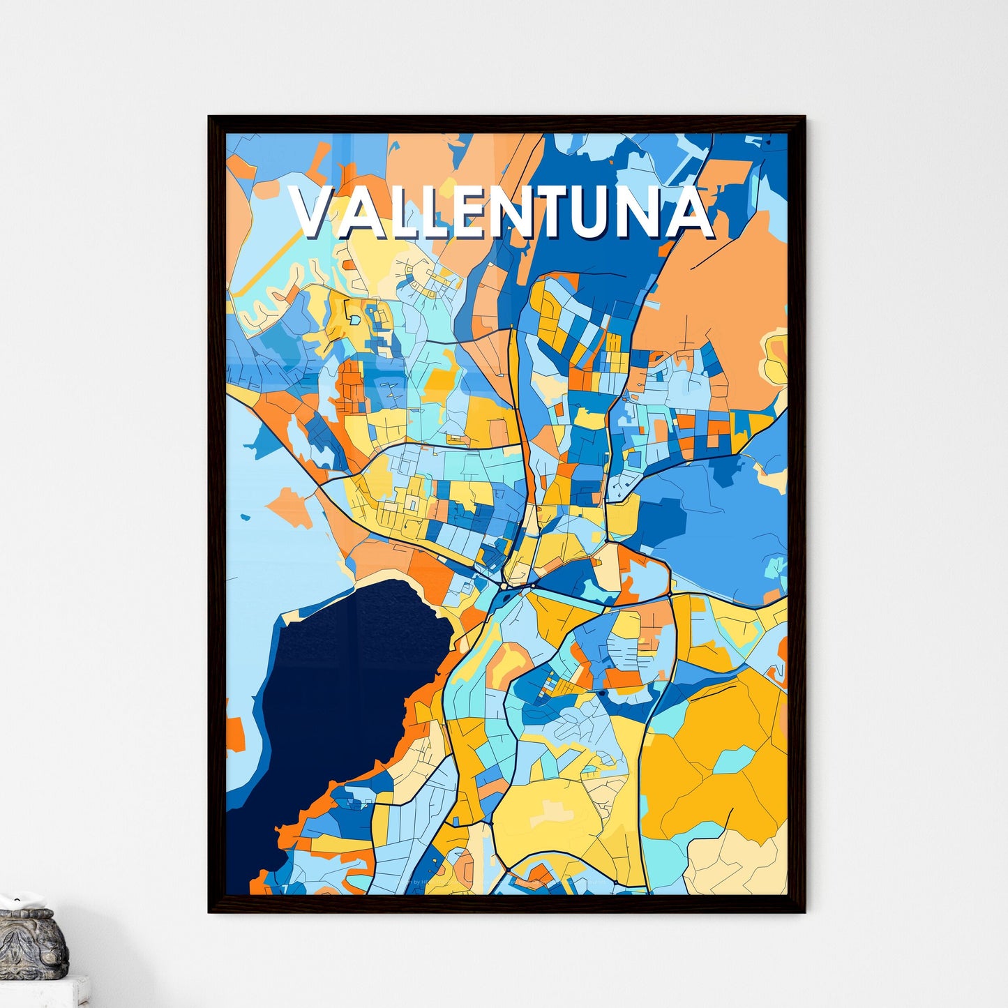 VALLENTUNA SWEDEN Vibrant Colorful Art Map Poster Blue Orange