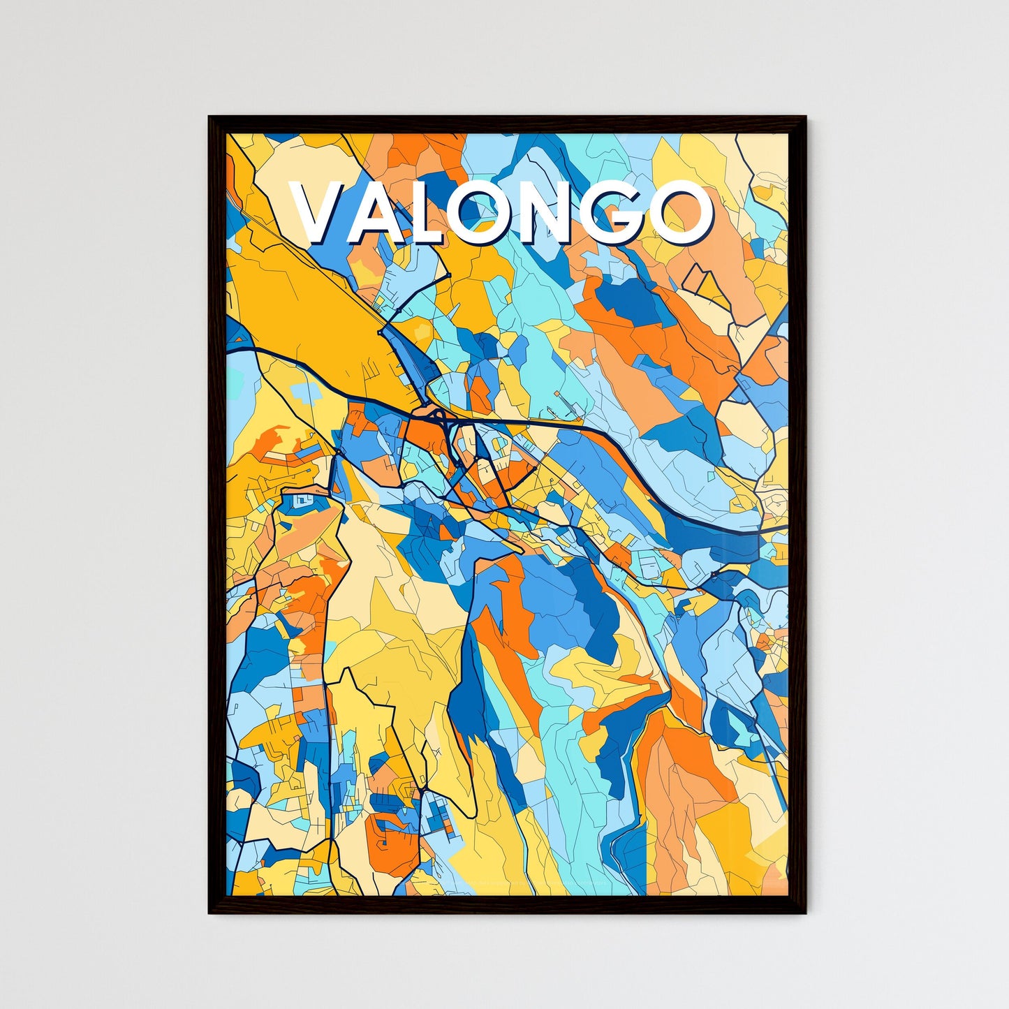 VALONGO PORTUGAL Vibrant Colorful Art Map Poster Blue Orange