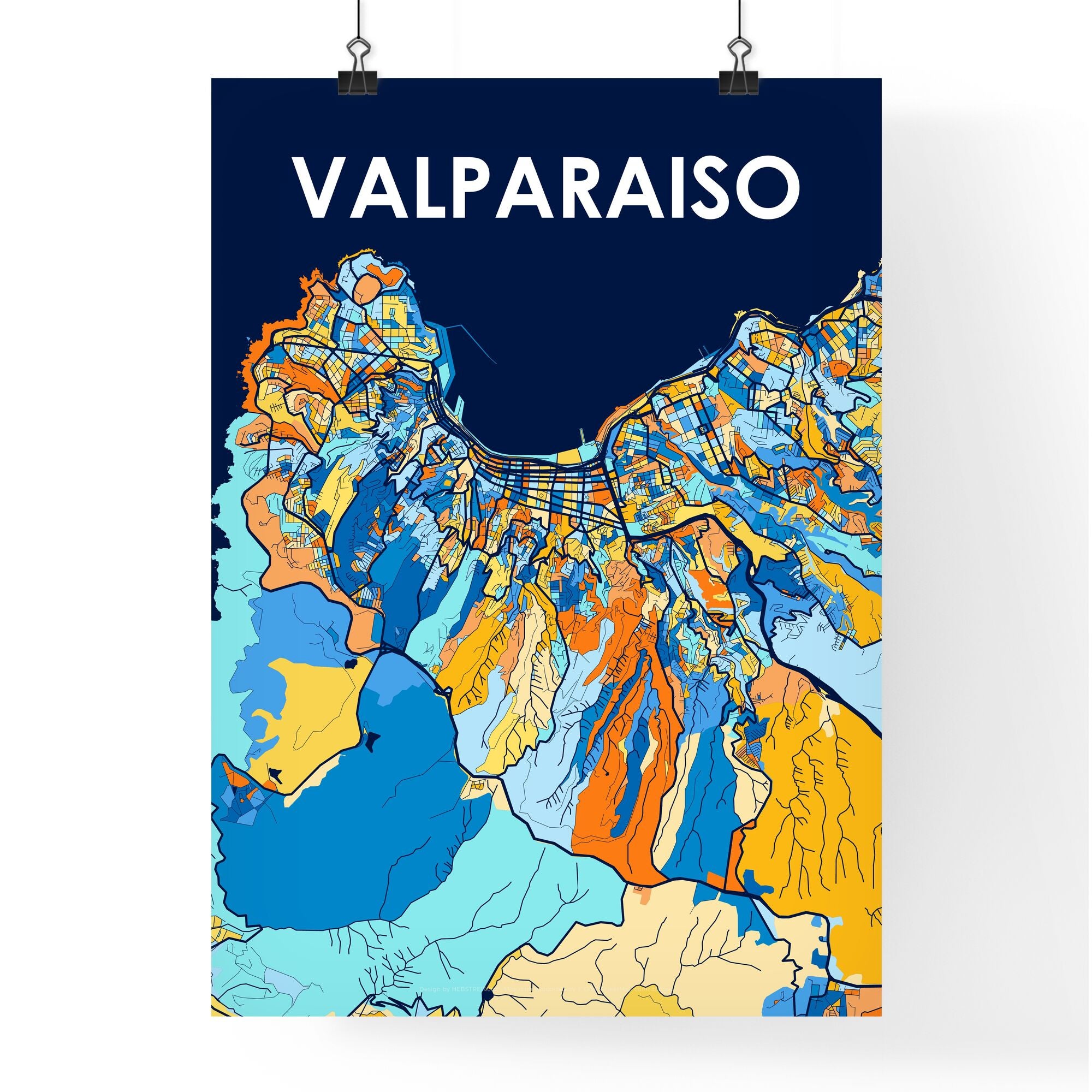 VALPARAISO CHILE Vibrant Colorful Art Map Poster