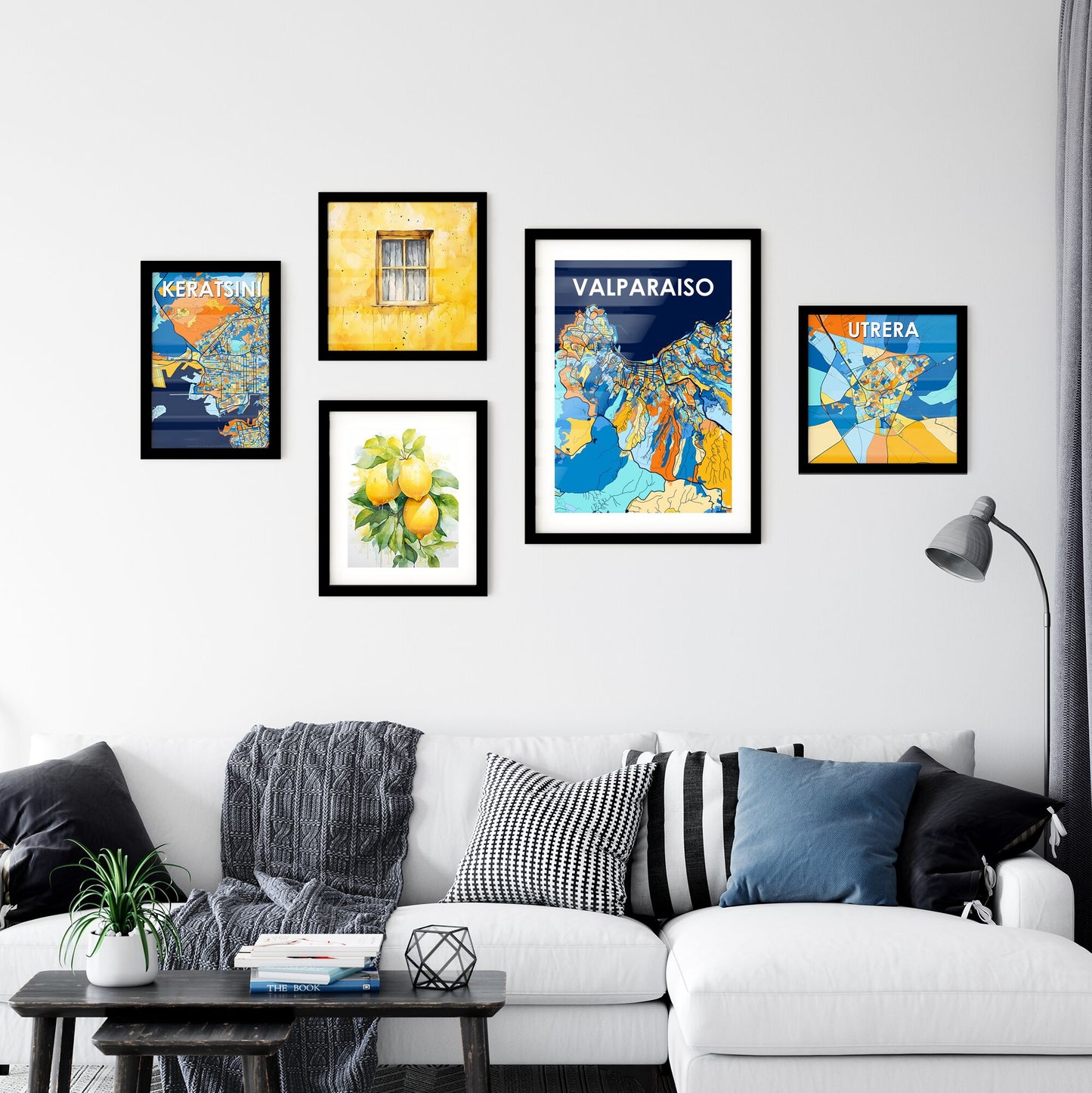 VALPARAISO CHILE Vibrant Colorful Art Map Poster Blue Orange