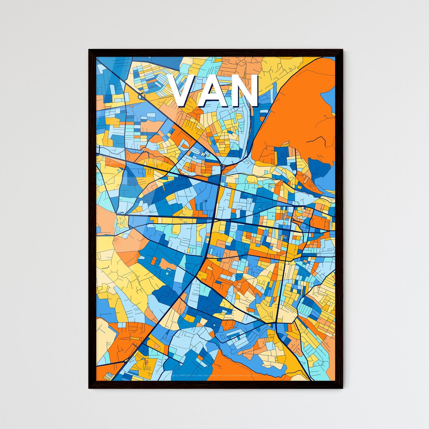 VAN TURKEY Vibrant Colorful Art Map Poster Blue Orange