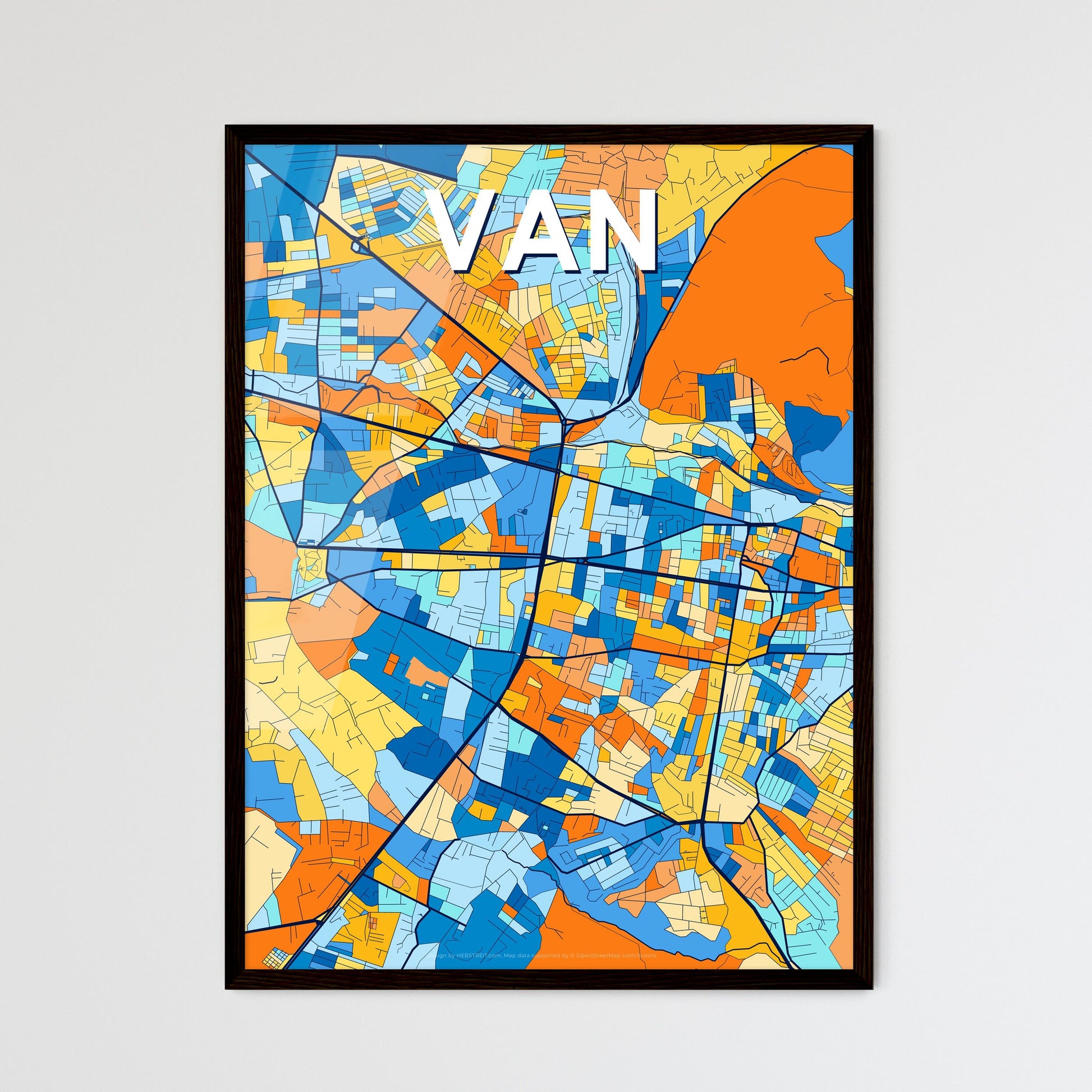 VAN TURKEY Vibrant Colorful Art Map Poster Blue Orange