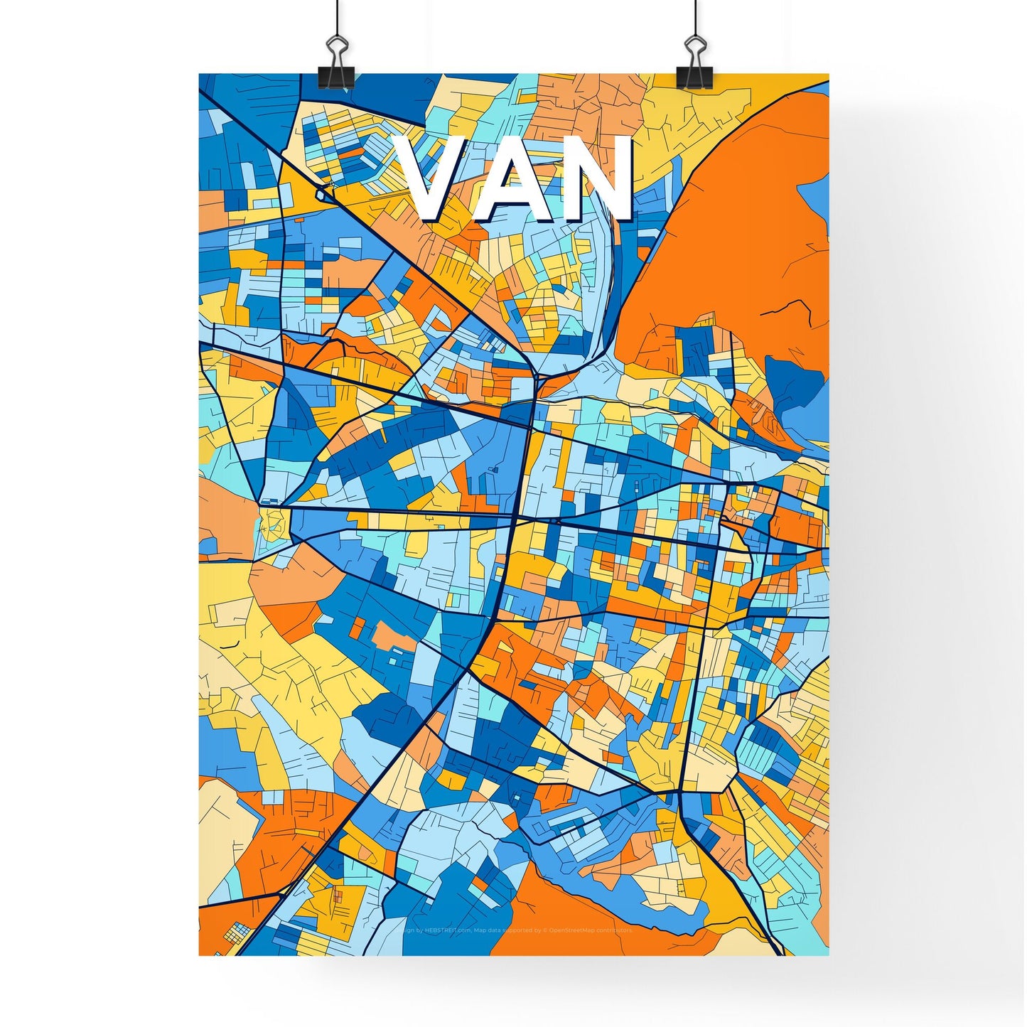 VAN TURKEY Vibrant Colorful Art Map Poster Blue Orange