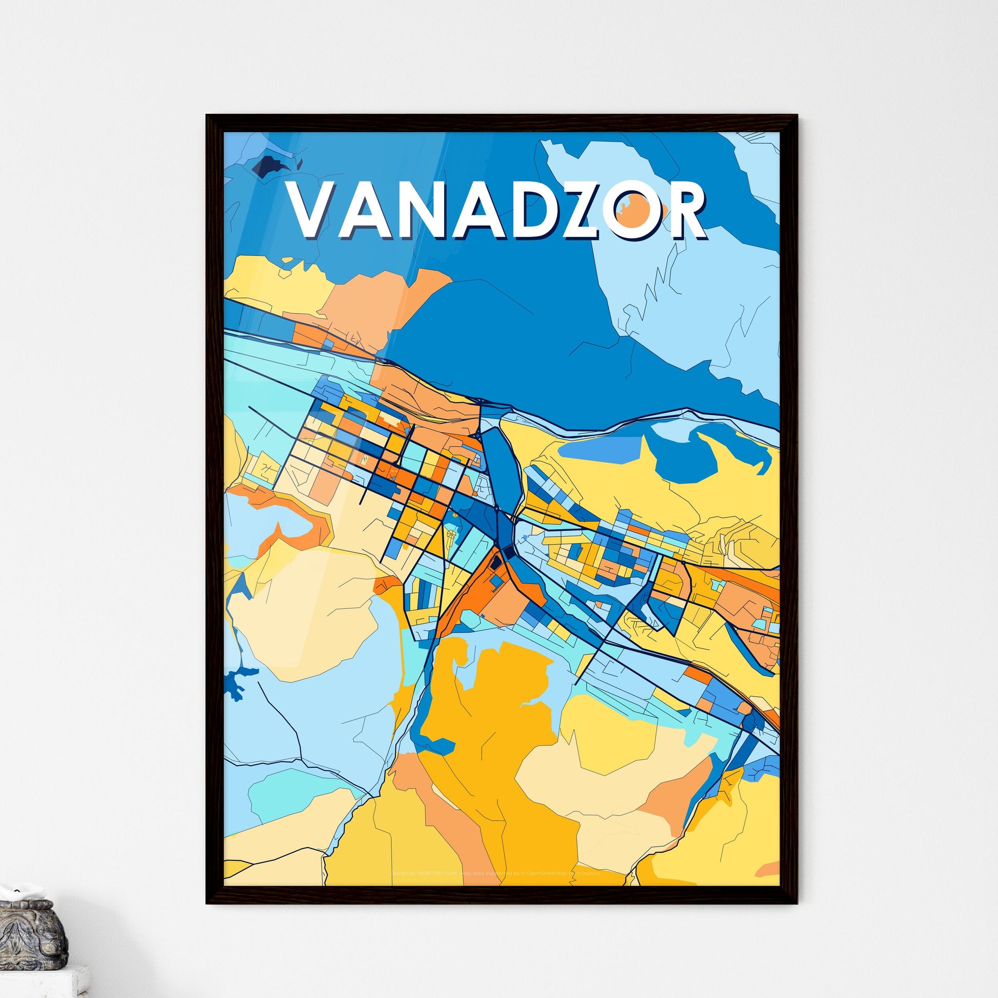 VANADZOR ARMENIA Vibrant Colorful Art Map Poster Blue Orange