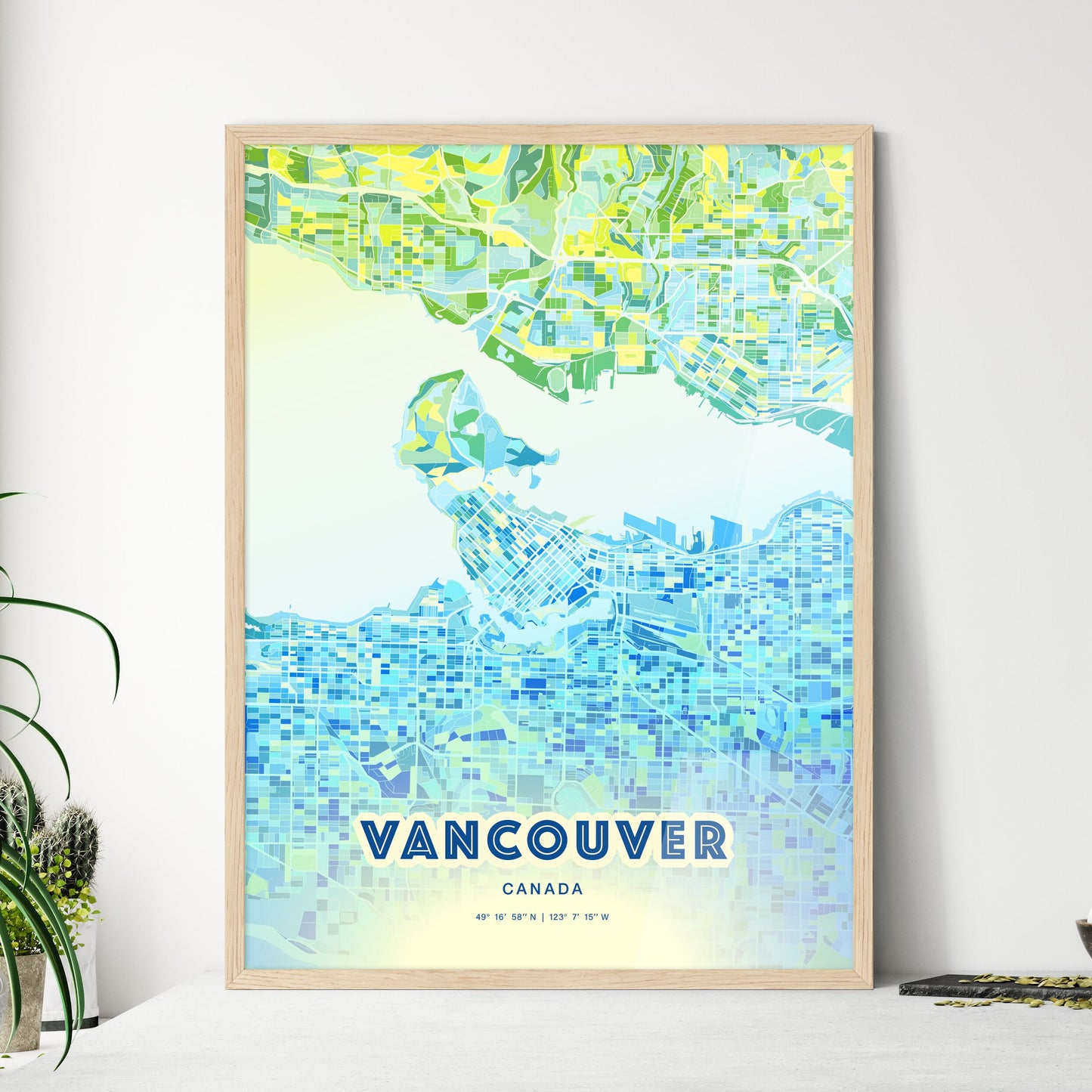 Colorful Vancouver Canada Fine Art Map Cool Blue