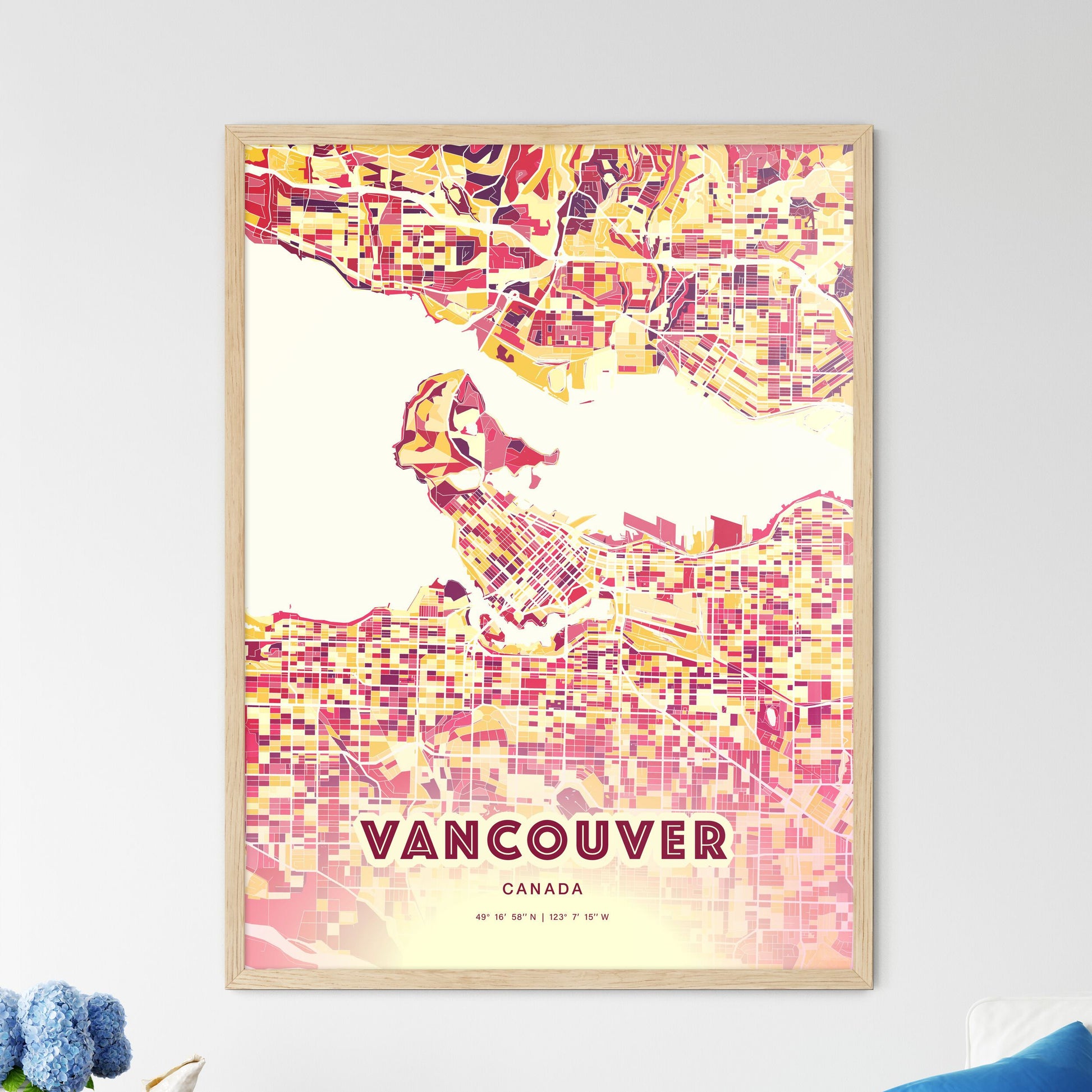 Colorful Vancouver Canada Fine Art Map Hot Red
