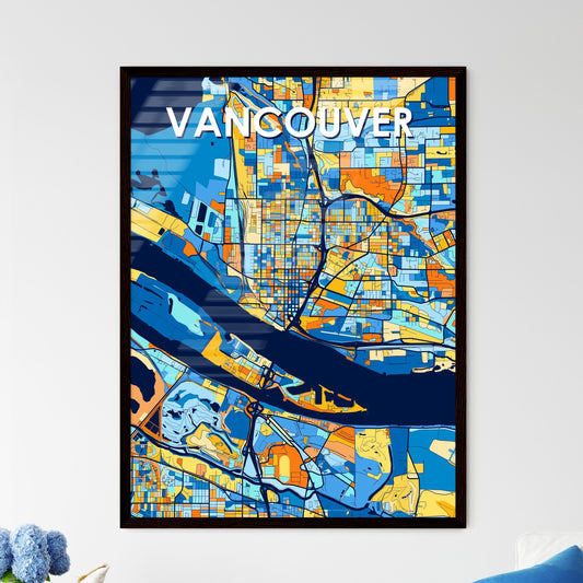 VANCOUVER WASHINGTON Vibrant Colorful Art Map Poster Blue Orange