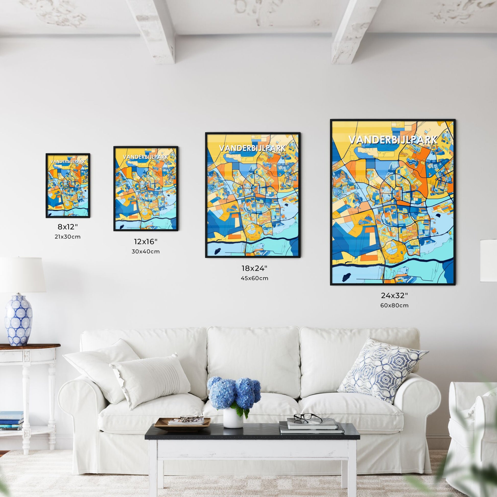 VANDERBIJLPARK SOUTH AFRICA Vibrant Colorful Art Map Poster Blue Orange