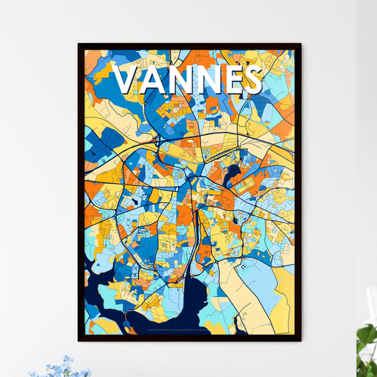 VANNES FRANCE Vibrant Colorful Art Map Poster Blue Orange