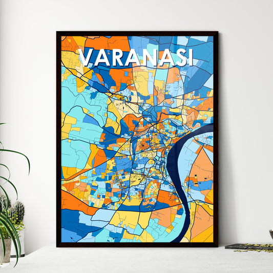 VARANASI INDIA Vibrant Colorful Art Map Poster Blue Orange