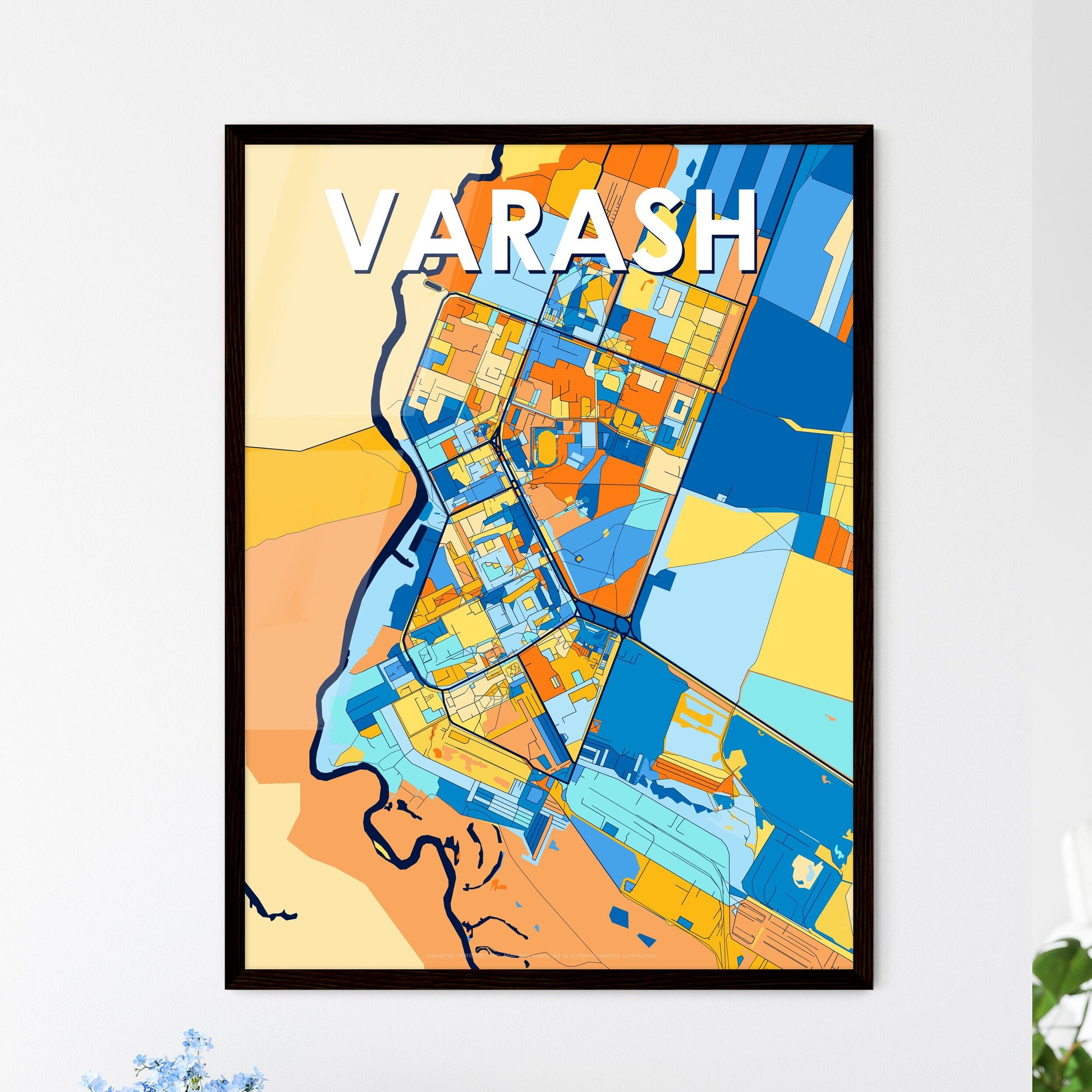 VARASH UKRAINE Vibrant Colorful Art Map Poster Blue Orange