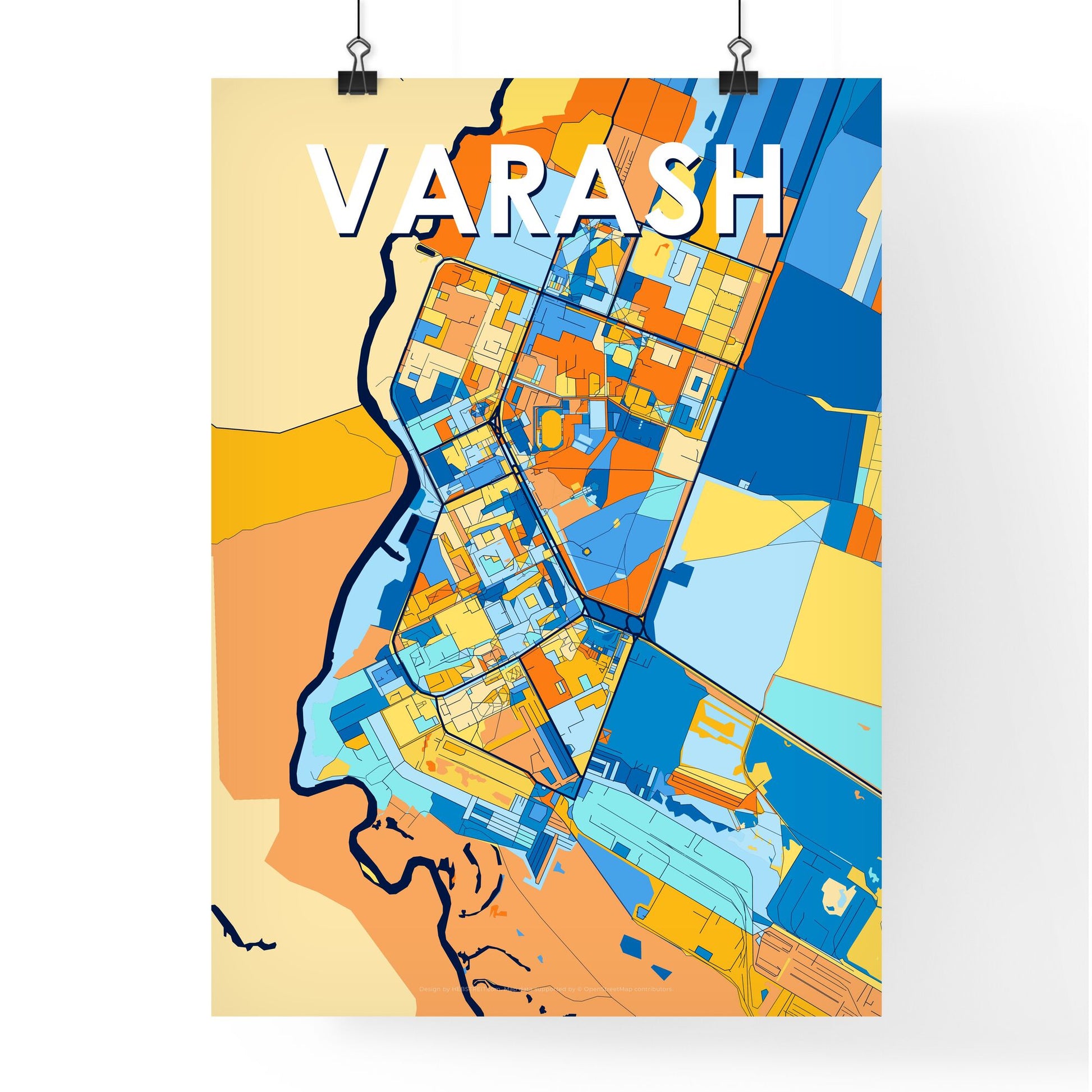 VARASH UKRAINE Vibrant Colorful Art Map Poster Blue Orange