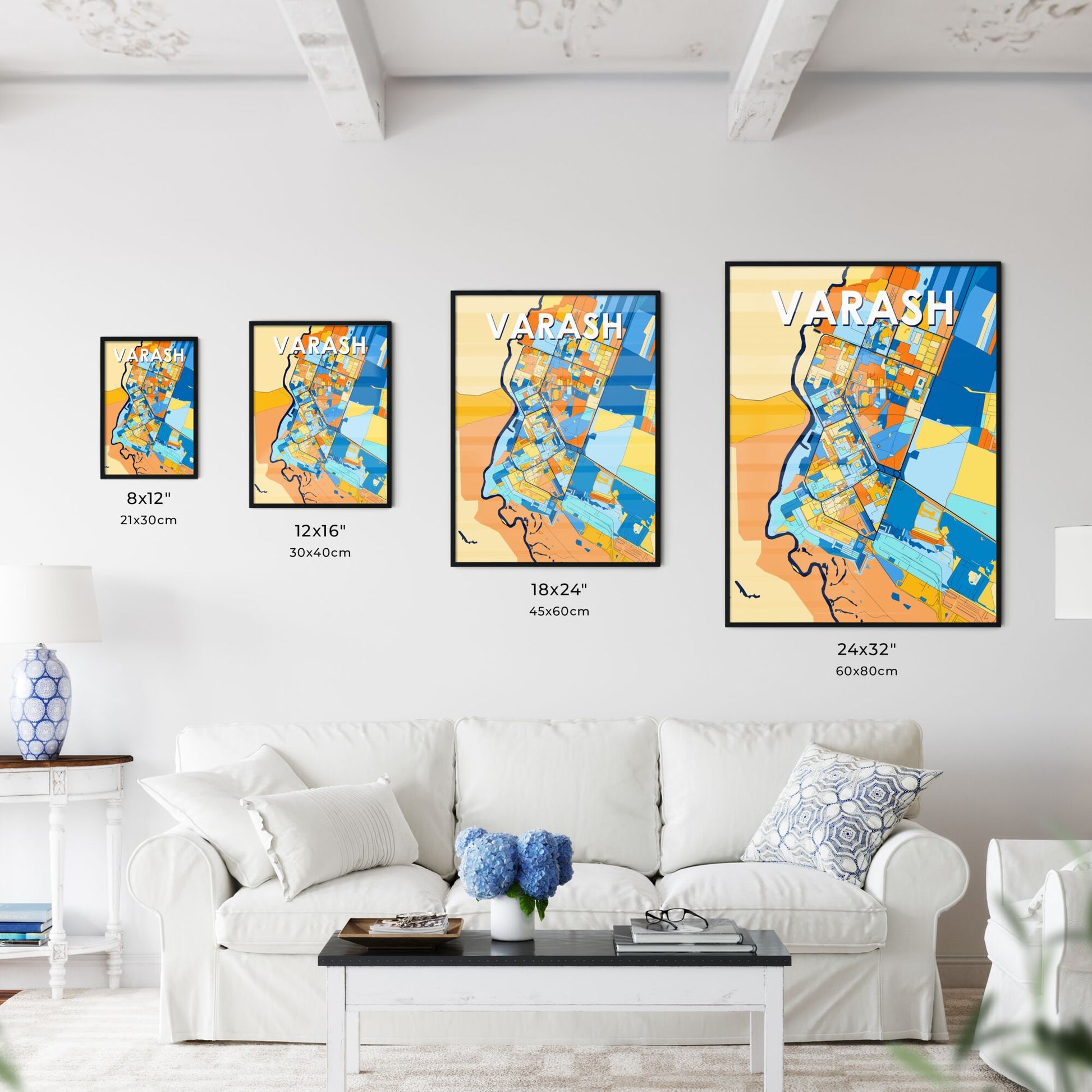 VARASH UKRAINE Vibrant Colorful Art Map Poster Blue Orange