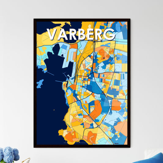 VARBERG SWEDEN Vibrant Colorful Art Map Poster Blue Orange