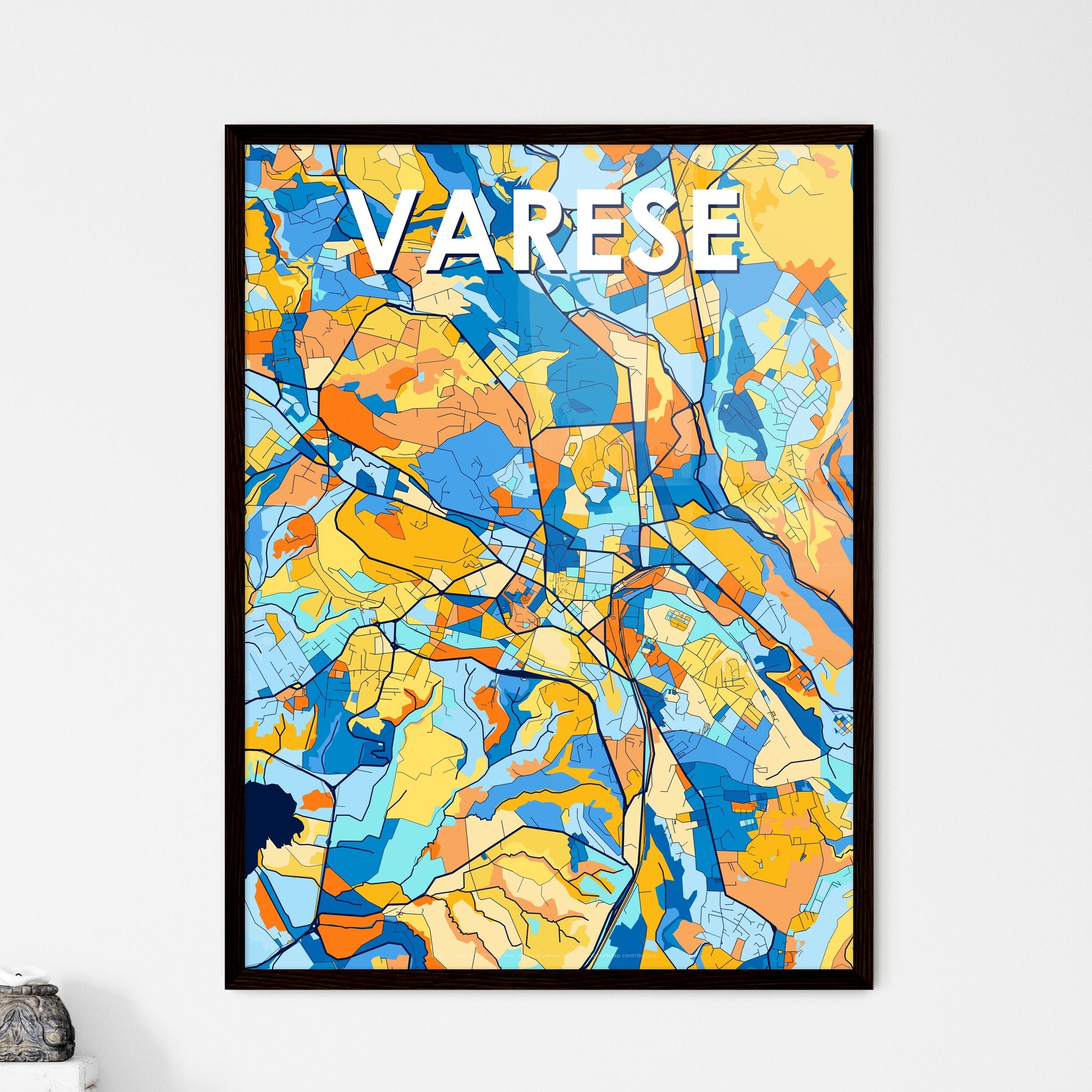 VARESE ITALY Vibrant Colorful Art Map Poster Blue Orange