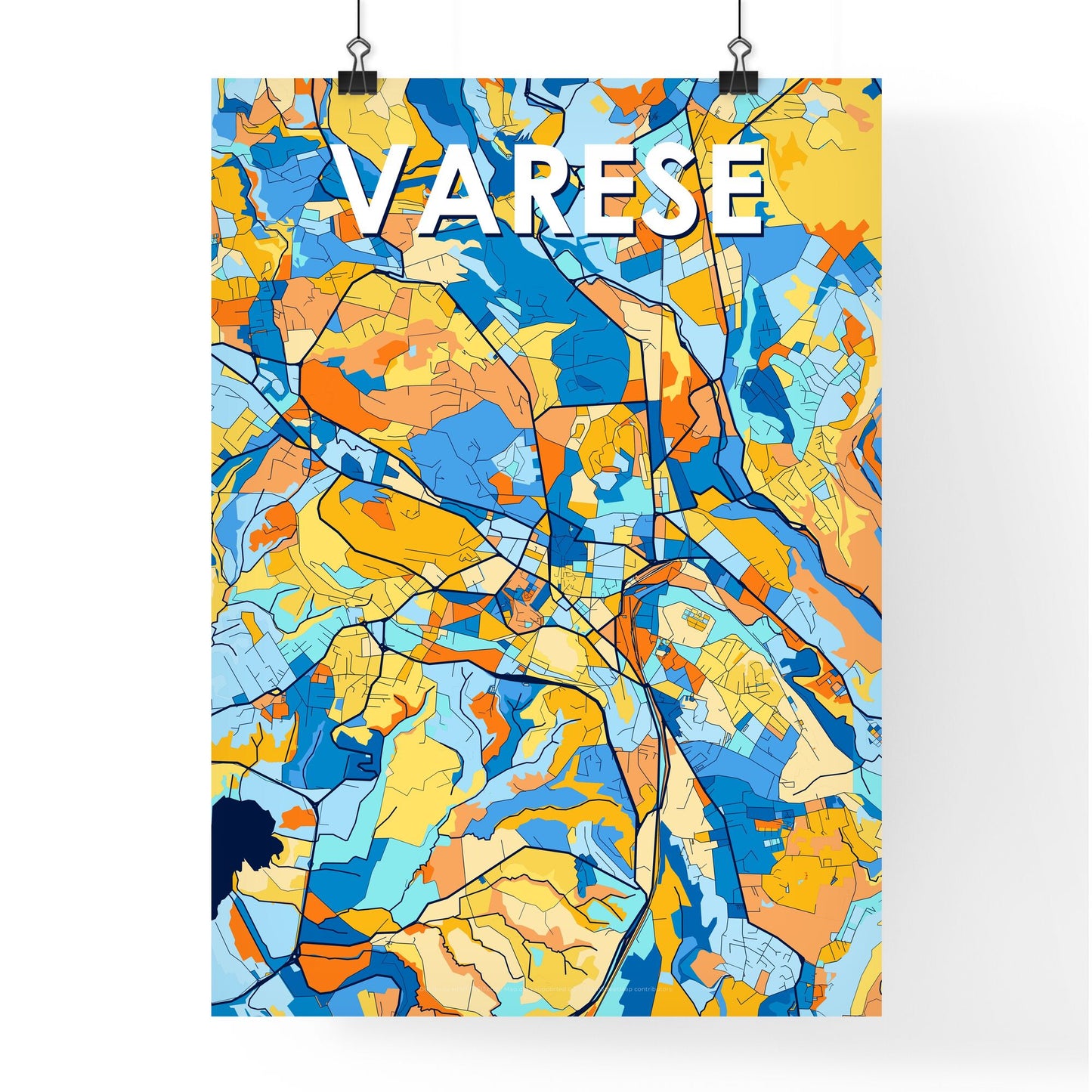 VARESE ITALY Vibrant Colorful Art Map Poster Blue Orange