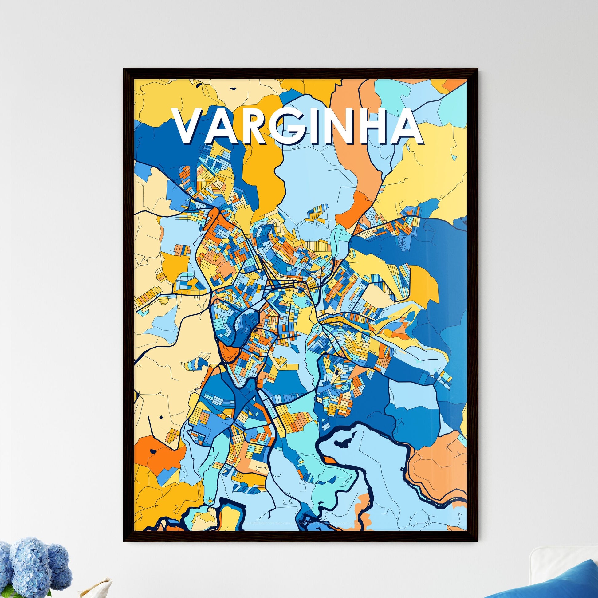 VARGINHA BRAZIL Vibrant Colorful Art Map Poster Blue Orange