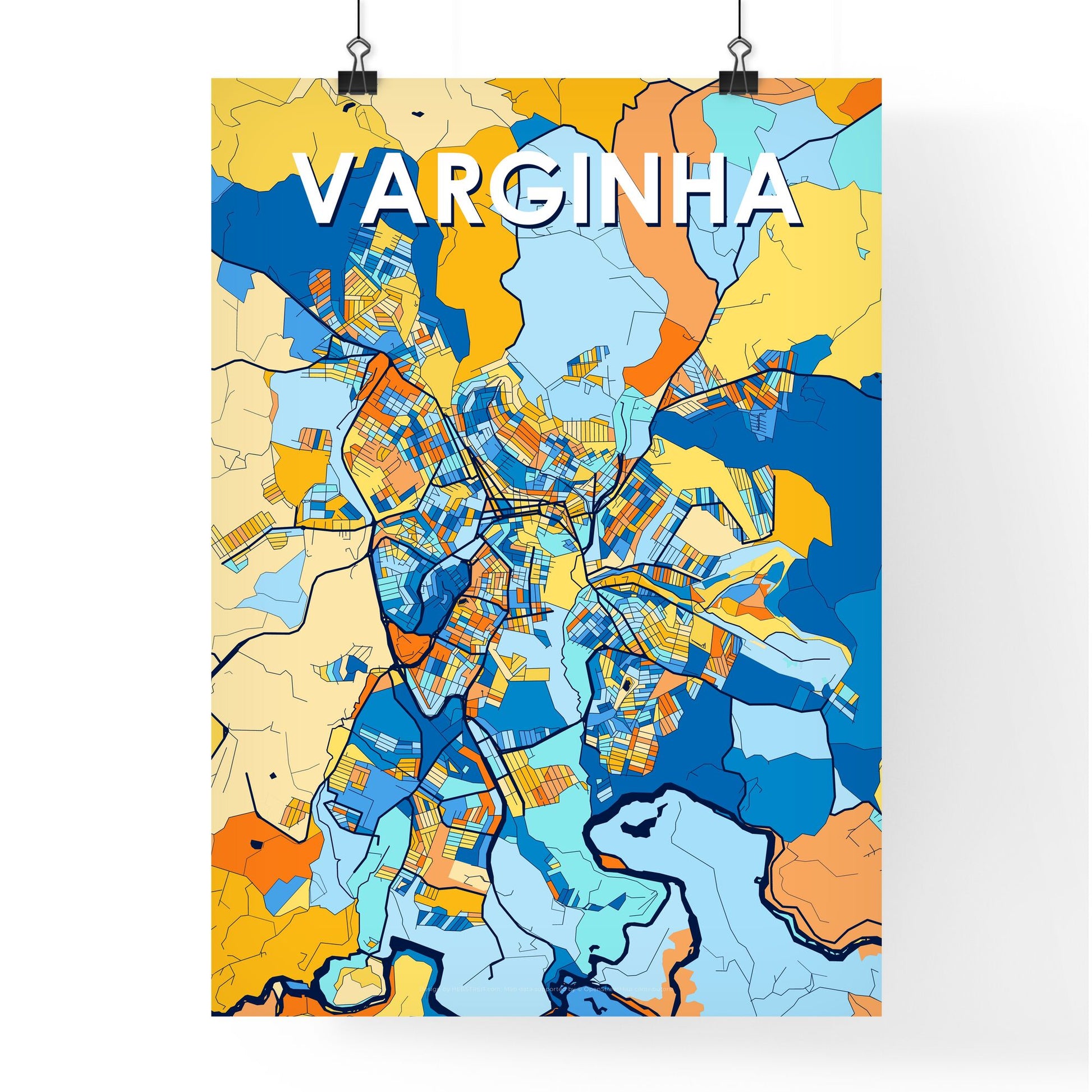 VARGINHA BRAZIL Vibrant Colorful Art Map Poster Blue Orange