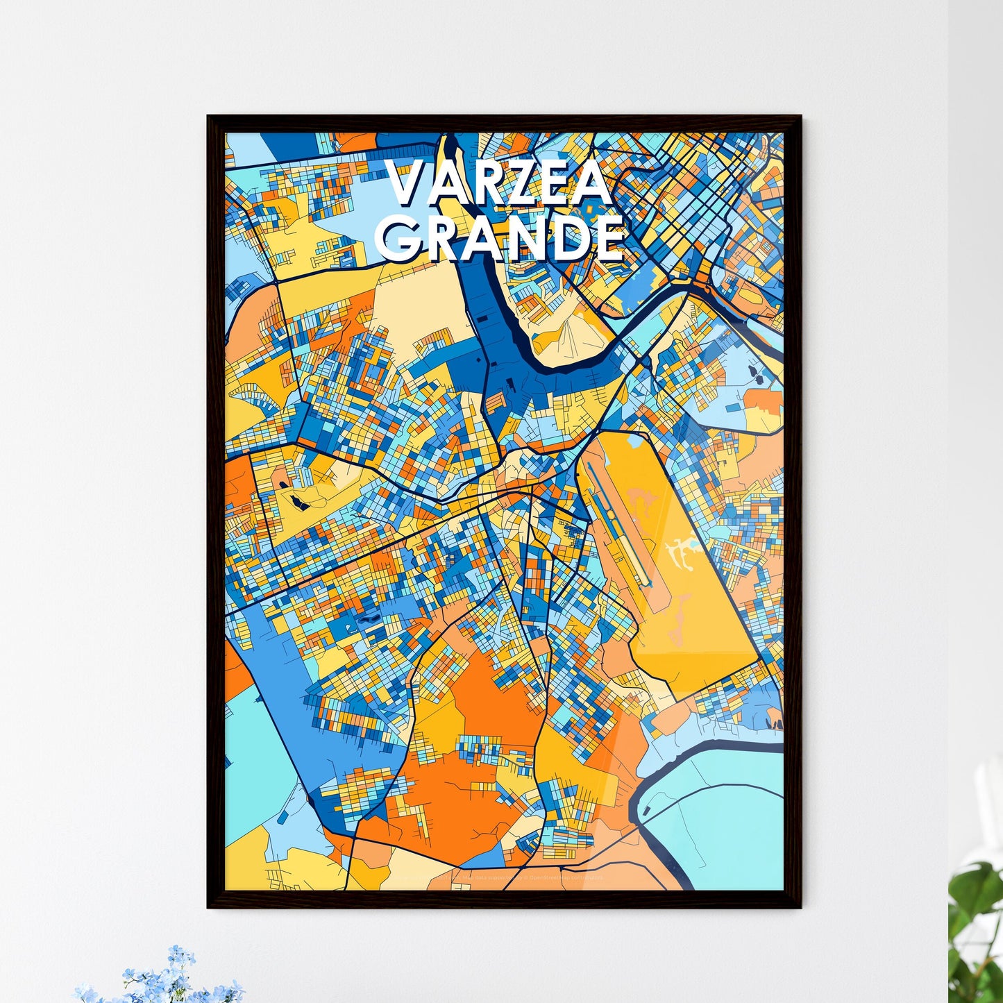 VARZEA GRANDE BRAZIL Vibrant Colorful Art Map Poster Blue Orange