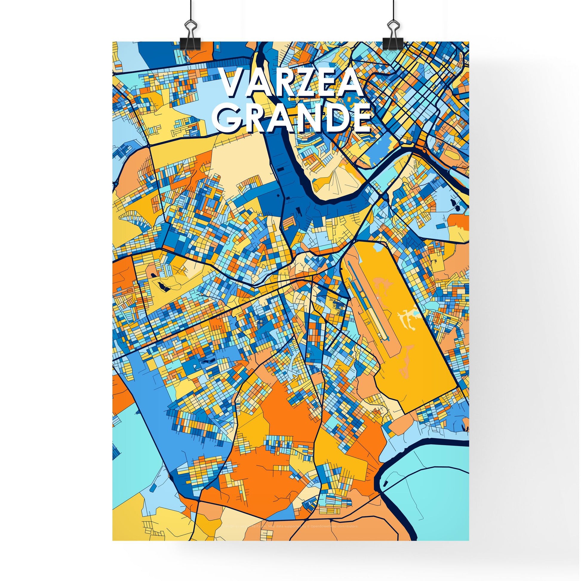 VARZEA GRANDE BRAZIL Vibrant Colorful Art Map Poster Blue Orange