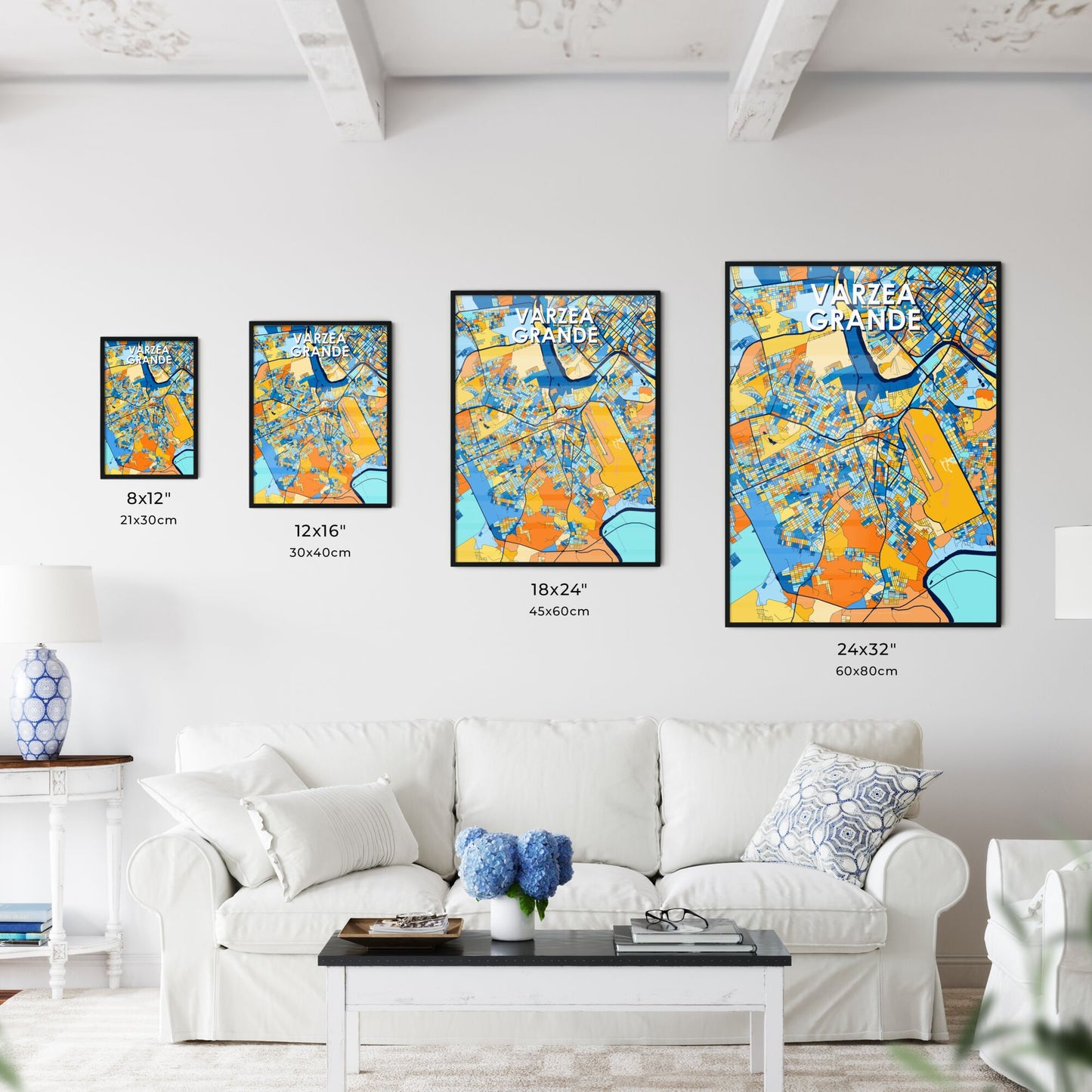 VARZEA GRANDE BRAZIL Vibrant Colorful Art Map Poster Blue Orange