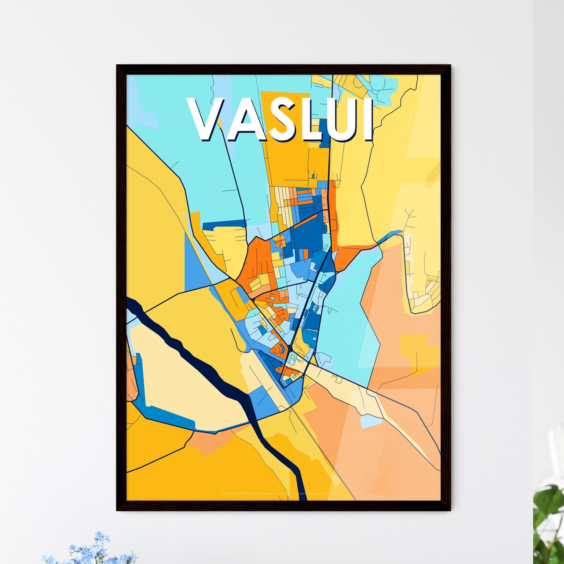 VASLUI ROMANIA Vibrant Colorful Art Map Poster Blue Orange