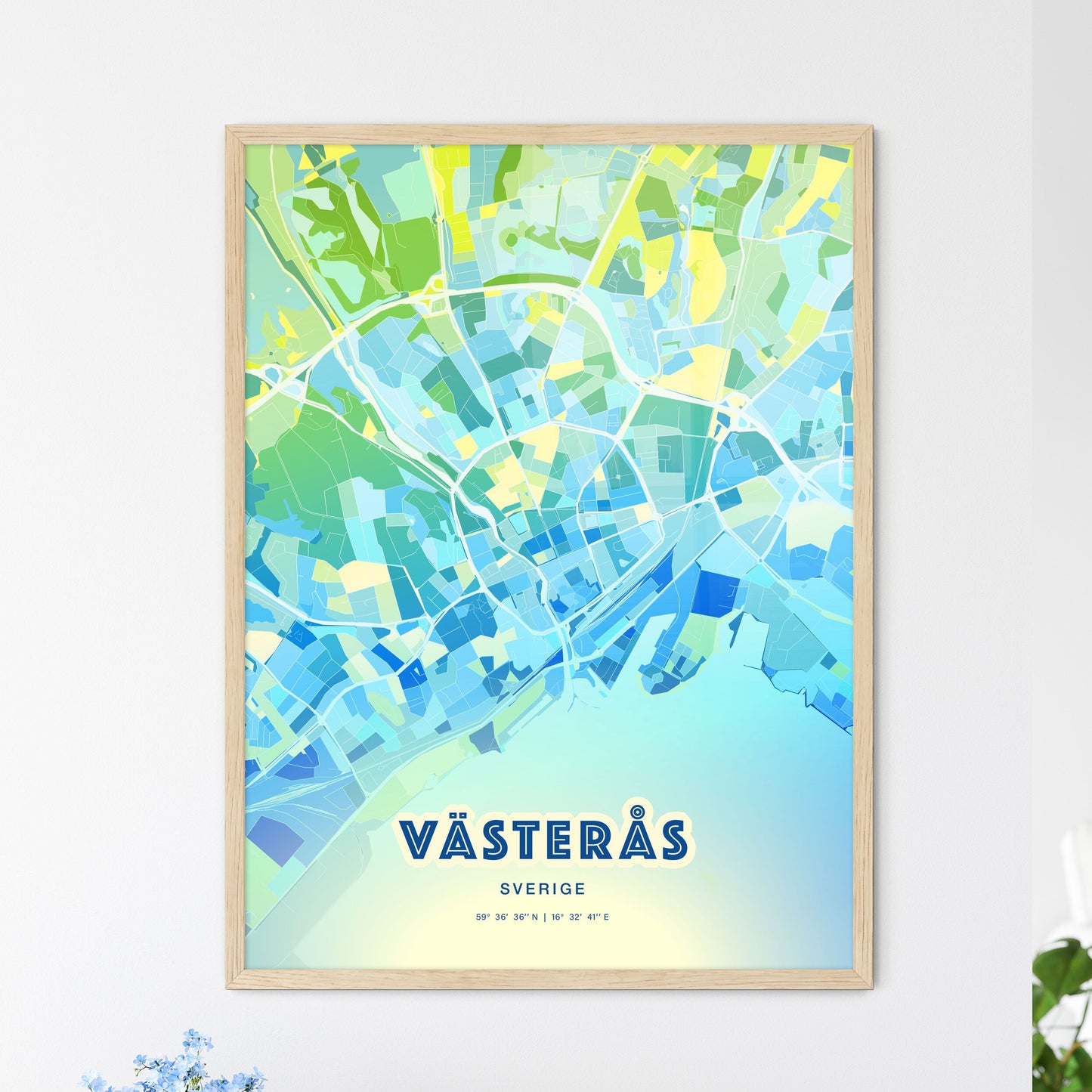 Colorful Västerås Sweden Fine Art Map Cool Blue