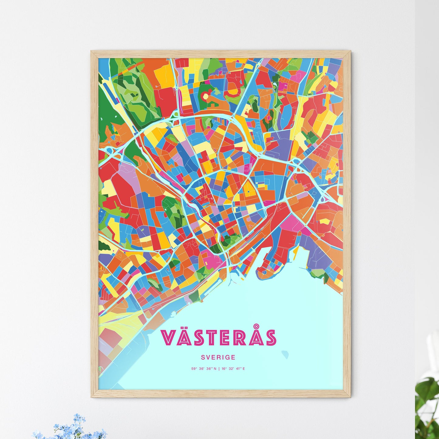 Colorful Västerås Sweden Fine Art Map Crazy Colors