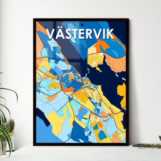 VÄSTERVIK SWEDEN Vibrant Colorful Art Map Poster Blue Orange