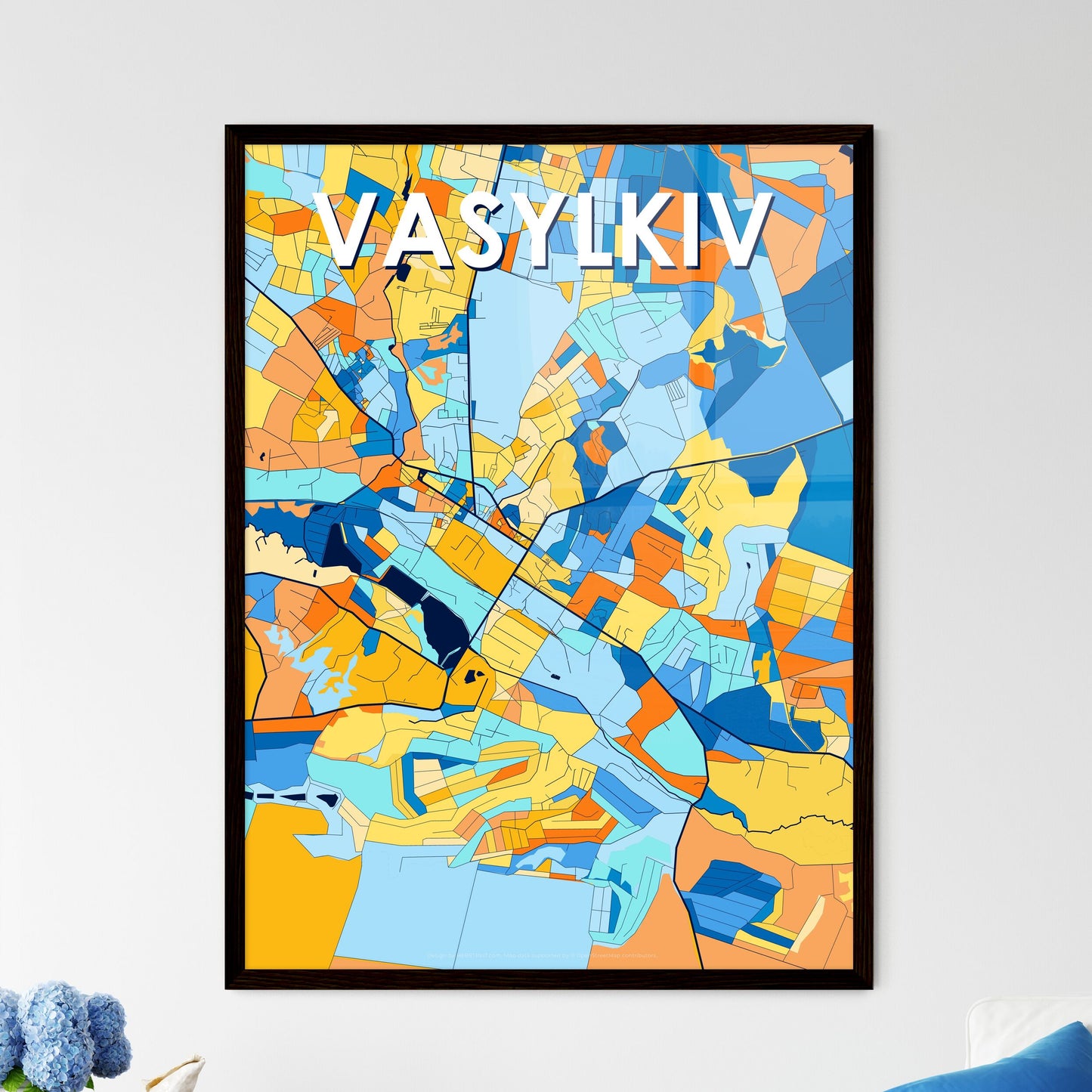 VASYLKIV UKRAINE Vibrant Colorful Art Map Poster Blue Orange