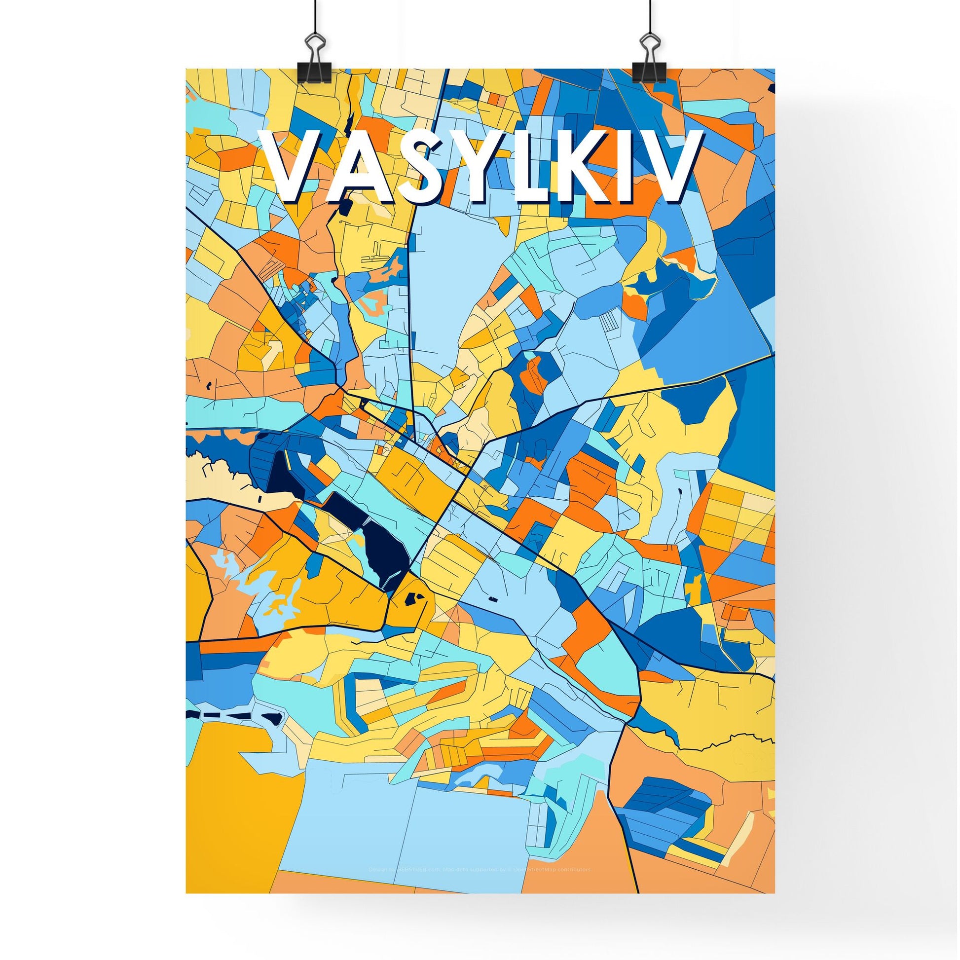 VASYLKIV UKRAINE Vibrant Colorful Art Map Poster Blue Orange