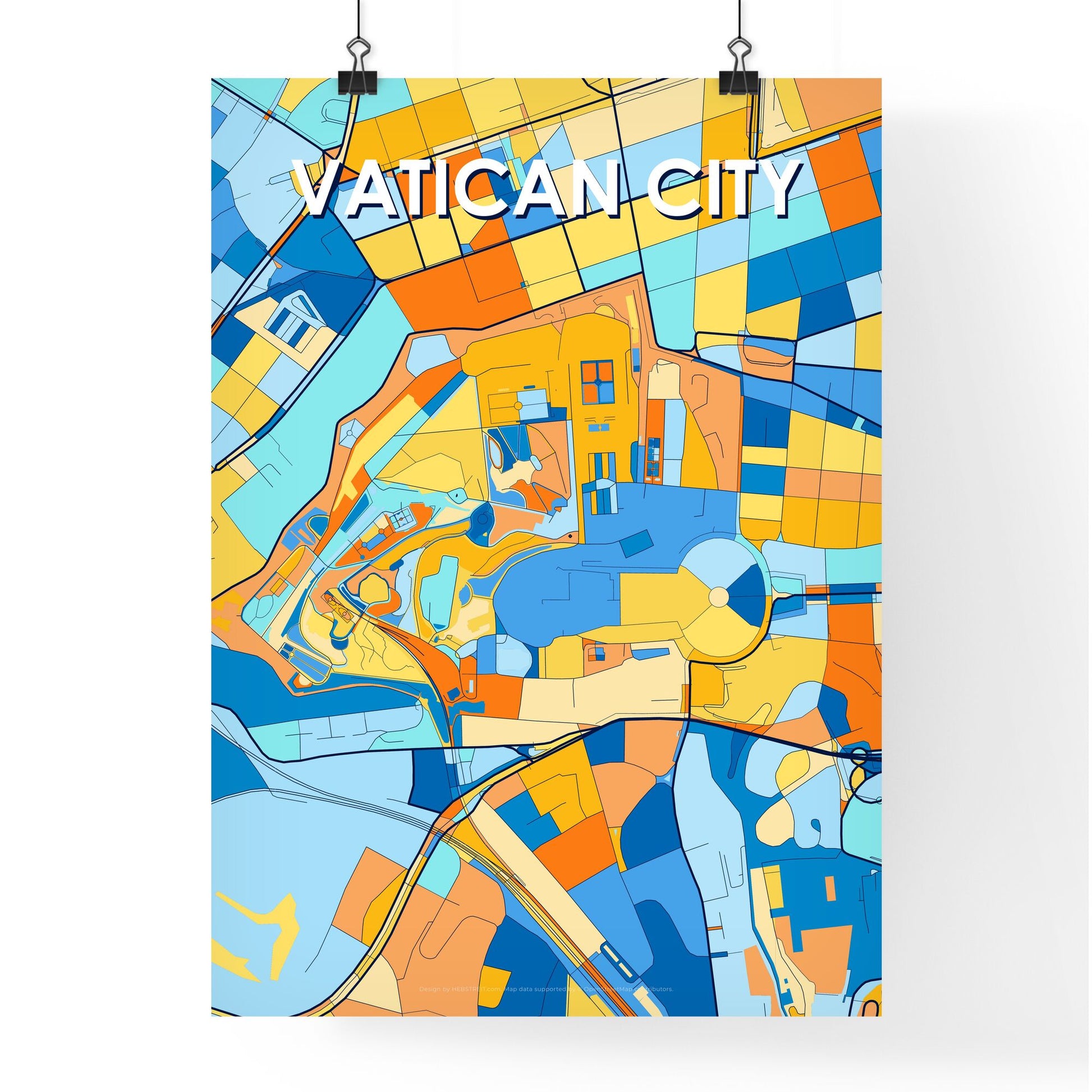 VATICAN CITY VATICAN Vibrant Colorful Art Map Poster Blue Orange